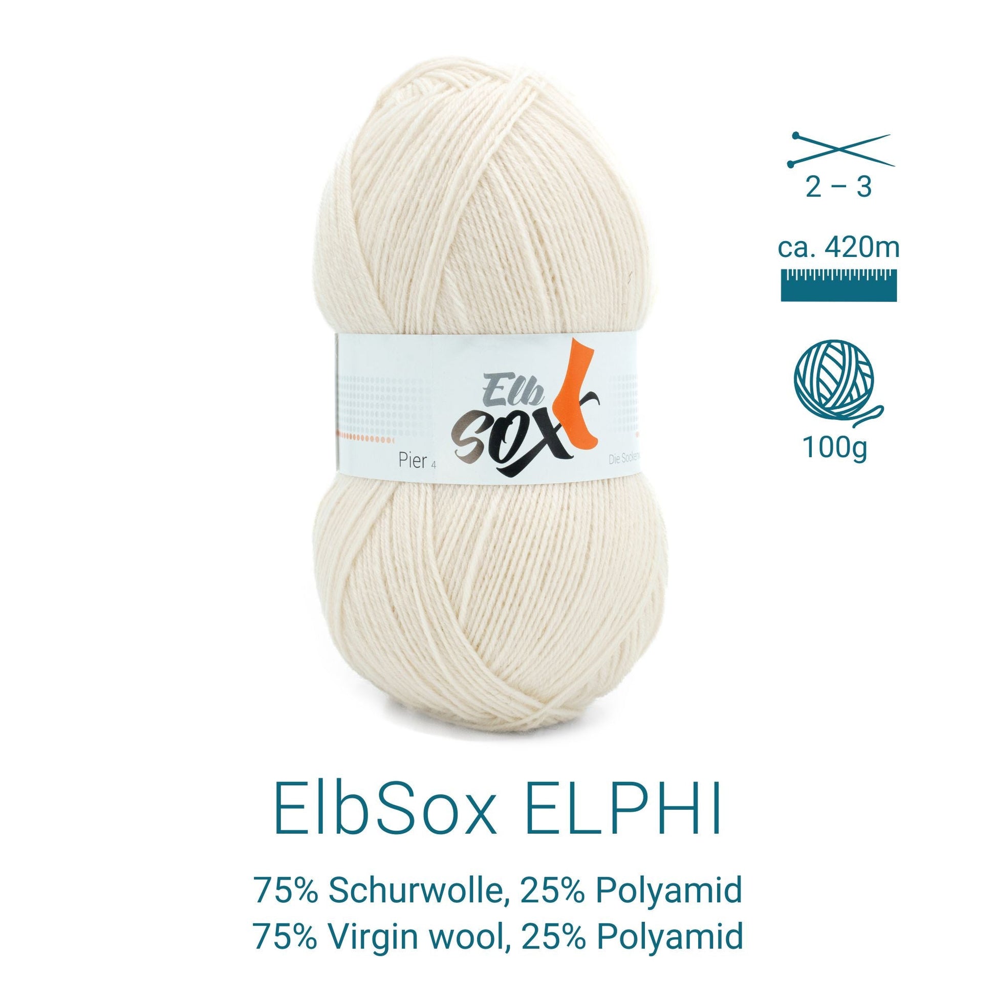 ElbSox Pier 4 | 100g Sockenwolle | 002 - Muschelweiß - Handarbeiten - 4