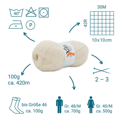 ElbSox Pier 4 | 100g Sockenwolle | 002 - Muschelweiß - Handarbeiten - 3