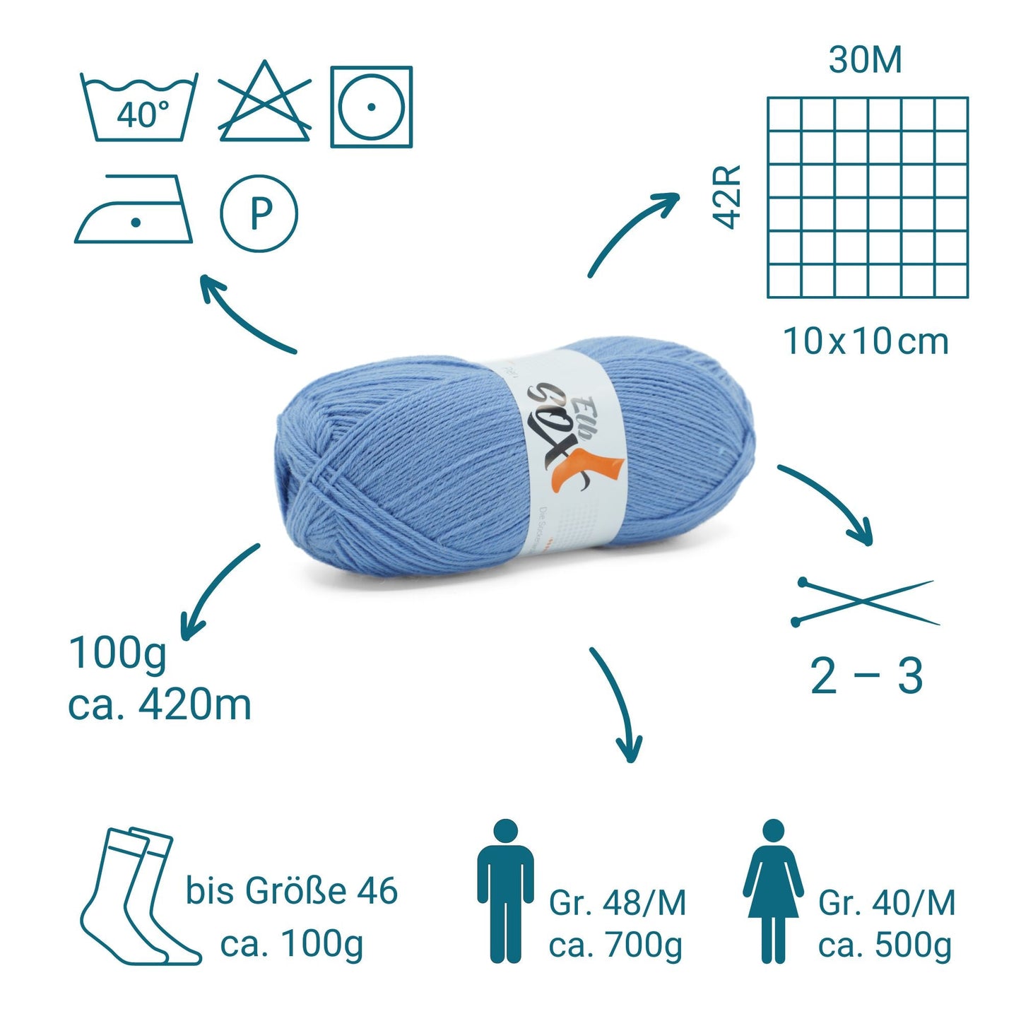 ElbSox Pier 4 | 100g Sockenwolle | 009 - Himmelblau - Handarbeiten - 2