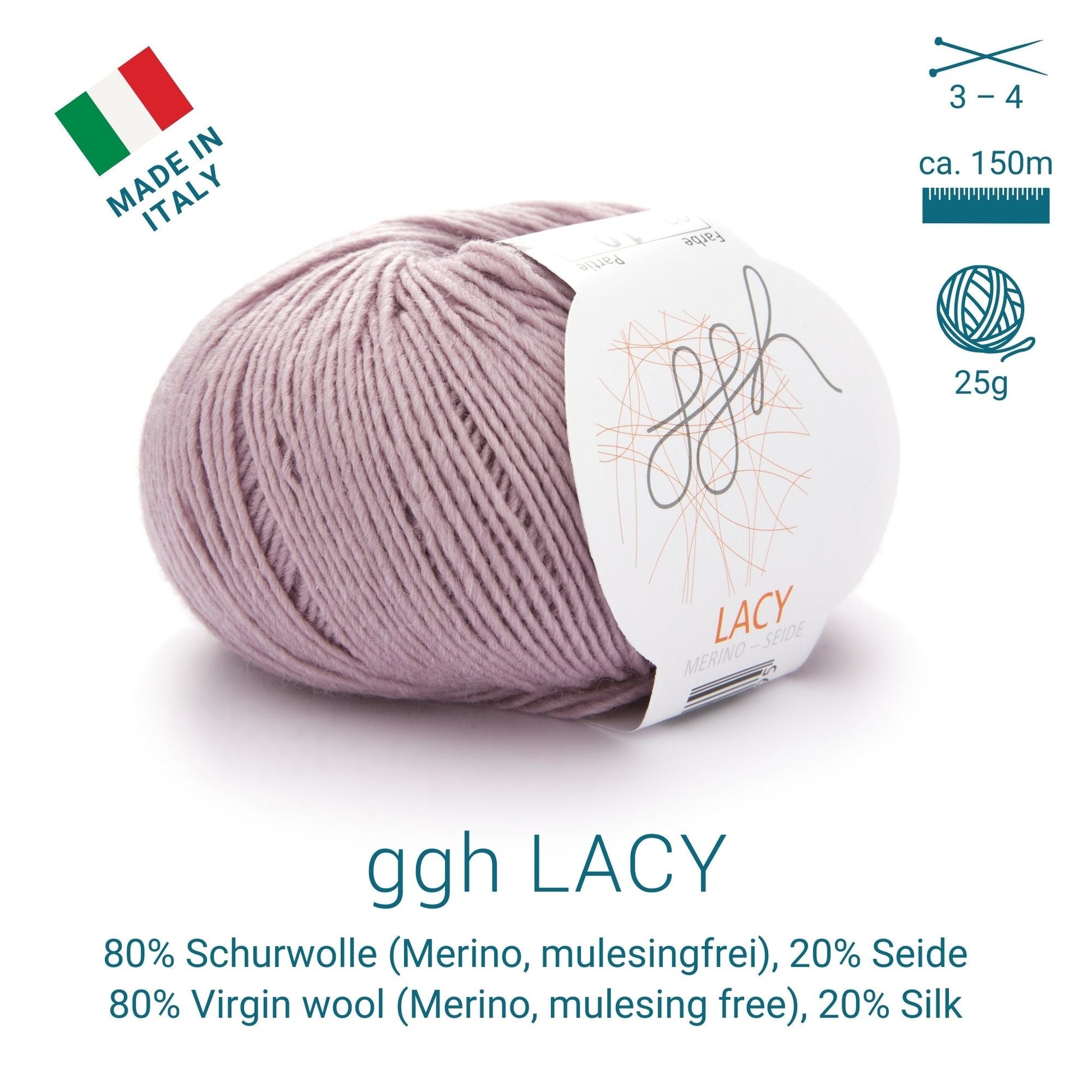 GGH Lacy | Merinowolle mit Seide | 25g - 170m | 002 - Rosa - Handarbeiten - 3
