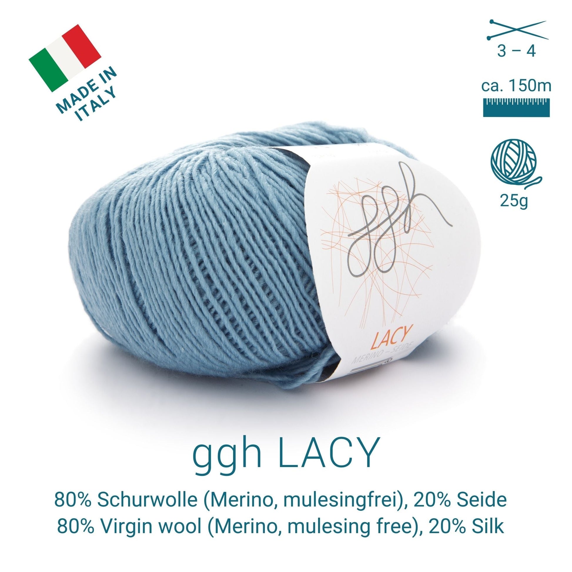 GGH Lacy | Merinowolle mit Seide | 25g - 170m | 004 - Eisblau - Handarbeiten - 3