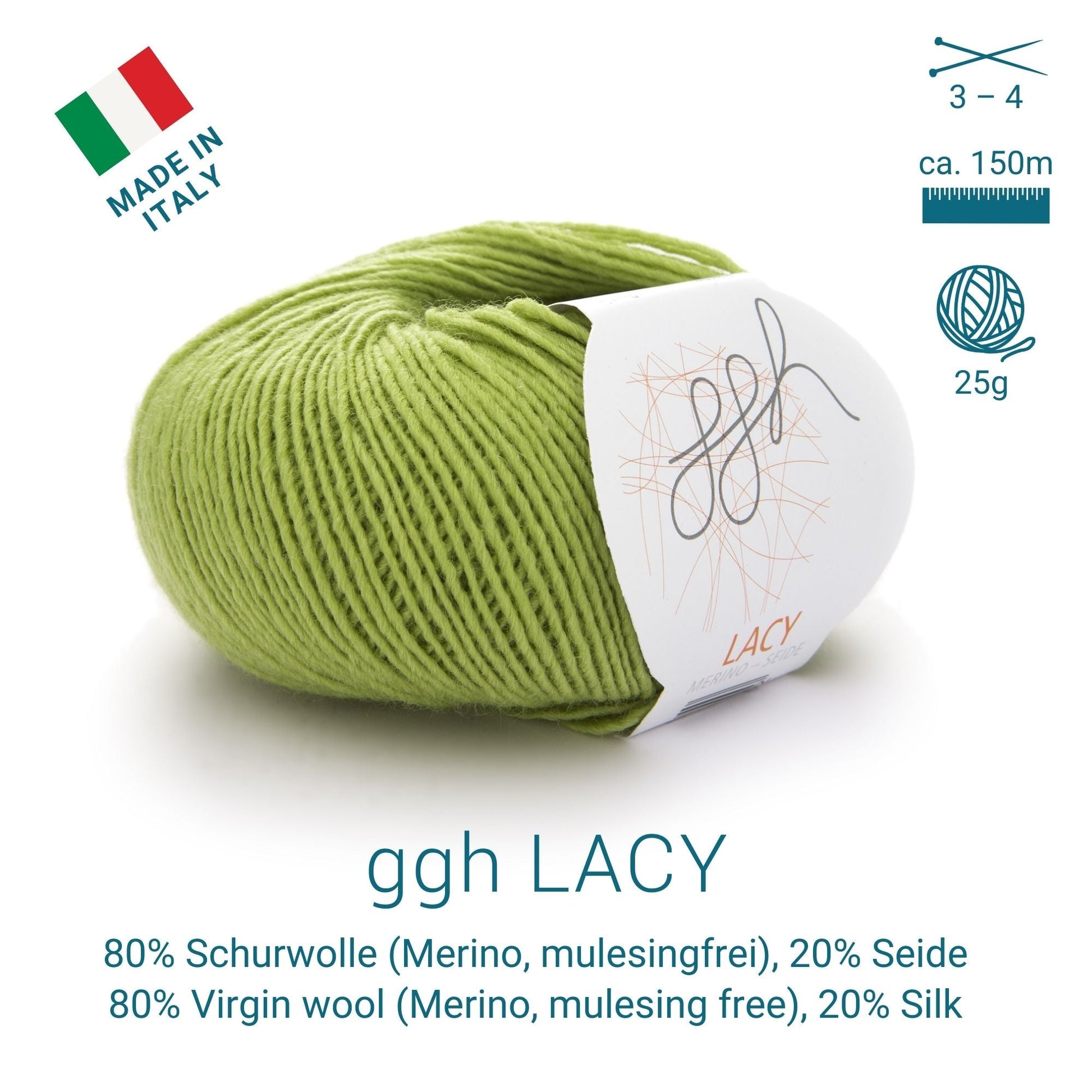 GGH Lacy | Merinowolle mit Seide | 25g - 170m | 006 - Apfelgrün - Handarbeiten - 3