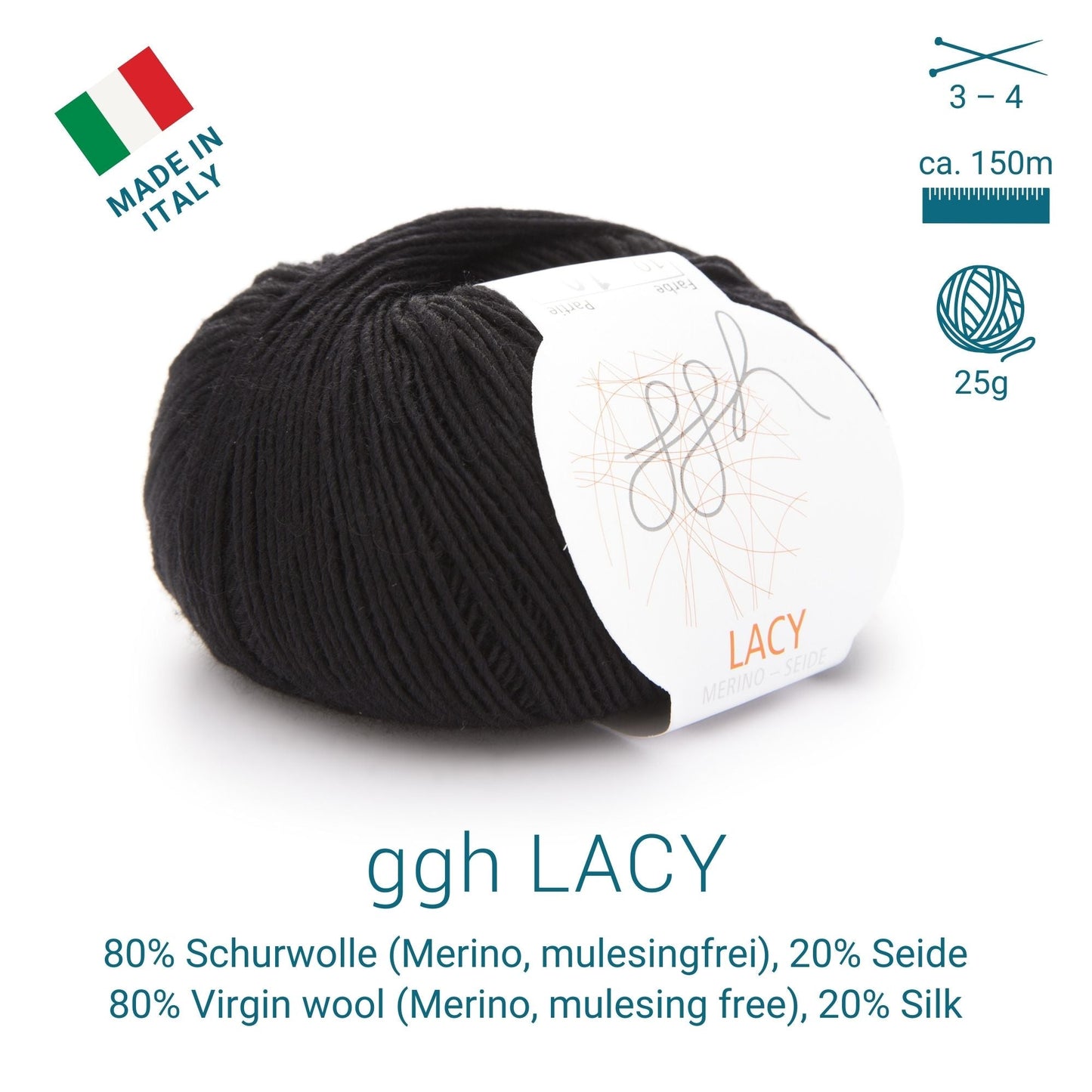 GGH Lacy | Merinowolle mit Seide | 25g - 170m | 010 - Schwarz - Handarbeiten - 3