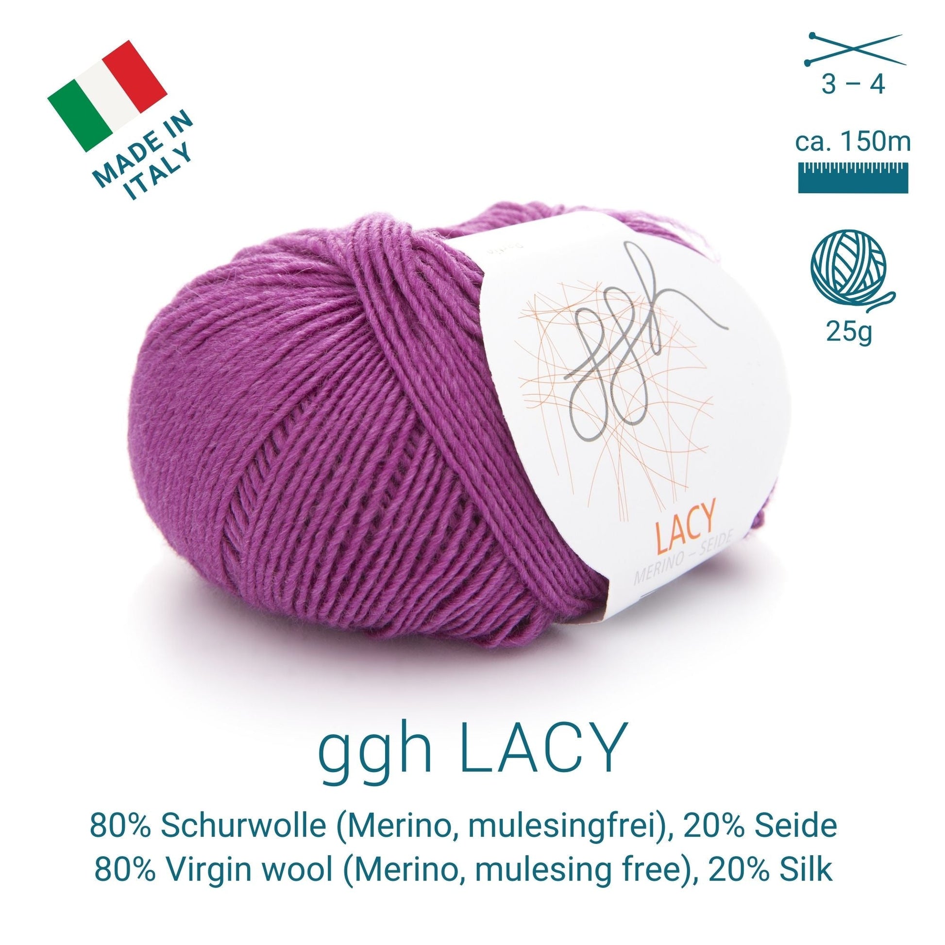 GGH Lacy | Merinowolle mit Seide | 25g - 170m | 012 - Zyklam - Handarbeiten - 3