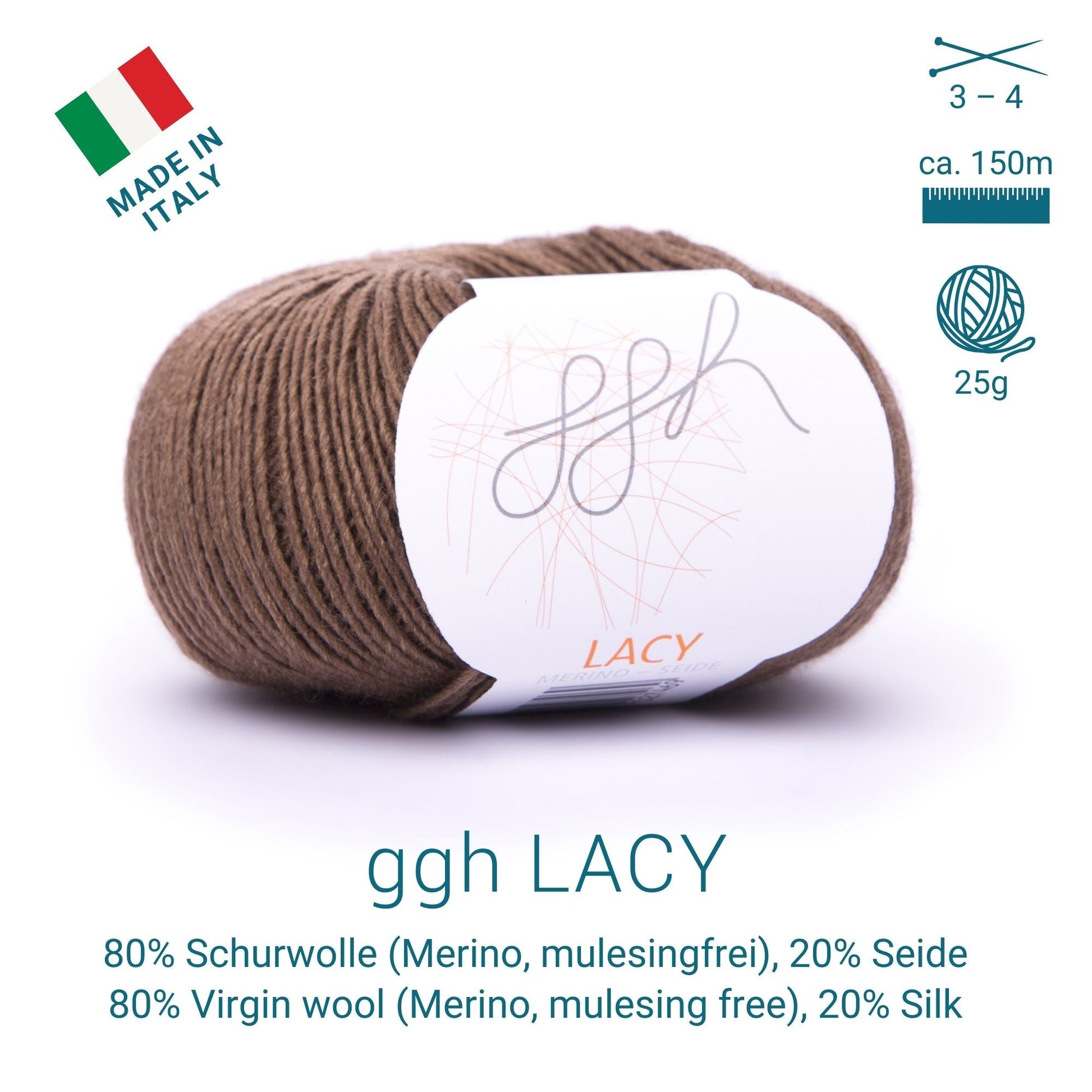 GGH Lacy | Merinowolle mit Seide | 25g - 170m | 018 - Braun - Handarbeiten - 3
