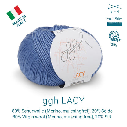 GGH Lacy | Merinowolle mit Seide | 25g - 170m | 021 - Blau - Handarbeiten - 3