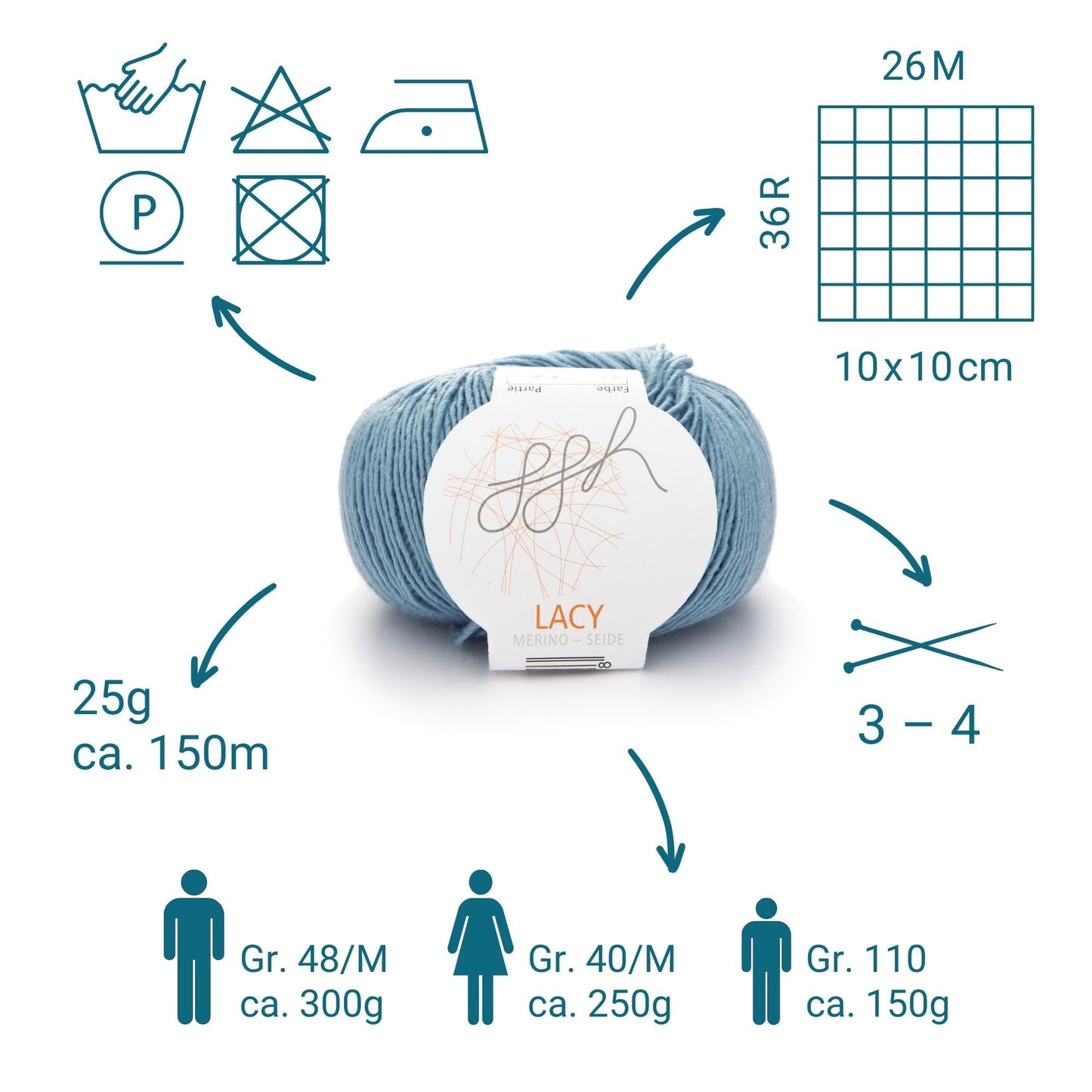 ggh Lacy | Set mit 4 x 25g (insg. 100g) - 004 - Eisblau - Handarbeiten - 4