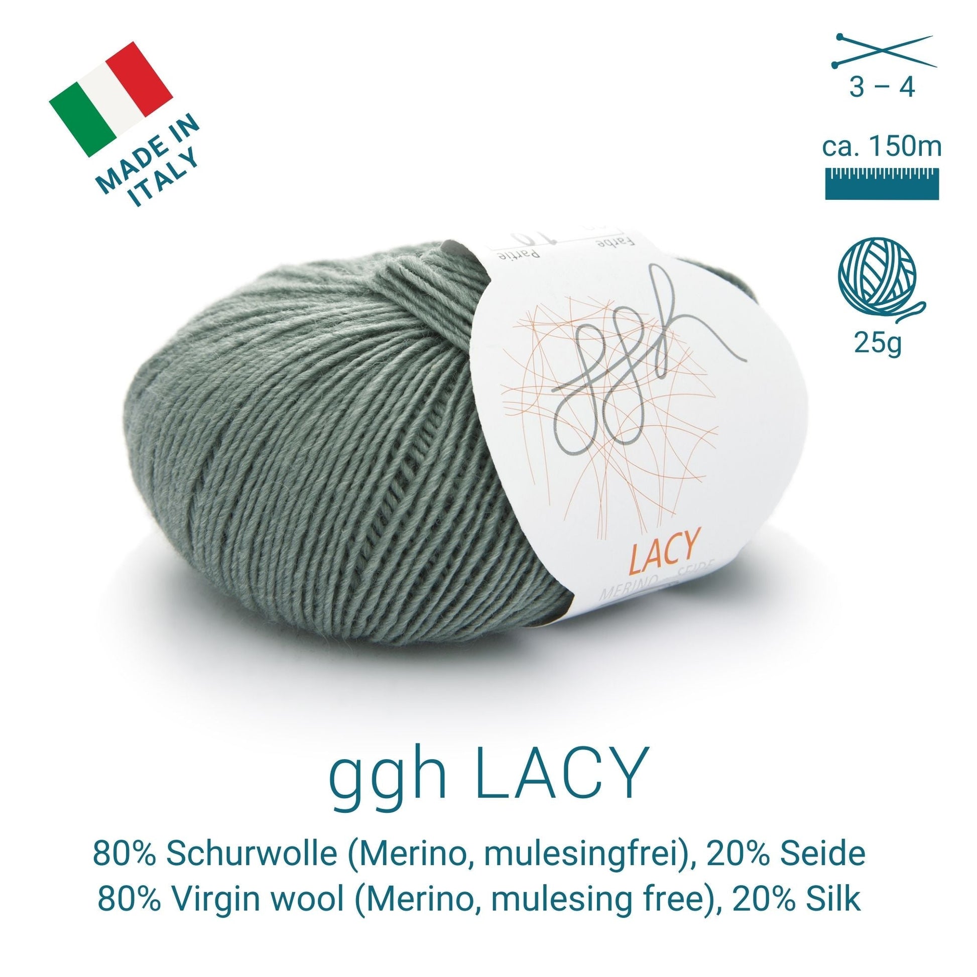 ggh Lacy | Set mit 4 x 25g (insg. 100g) - 009 - Grüngrau - Handarbeiten - 3