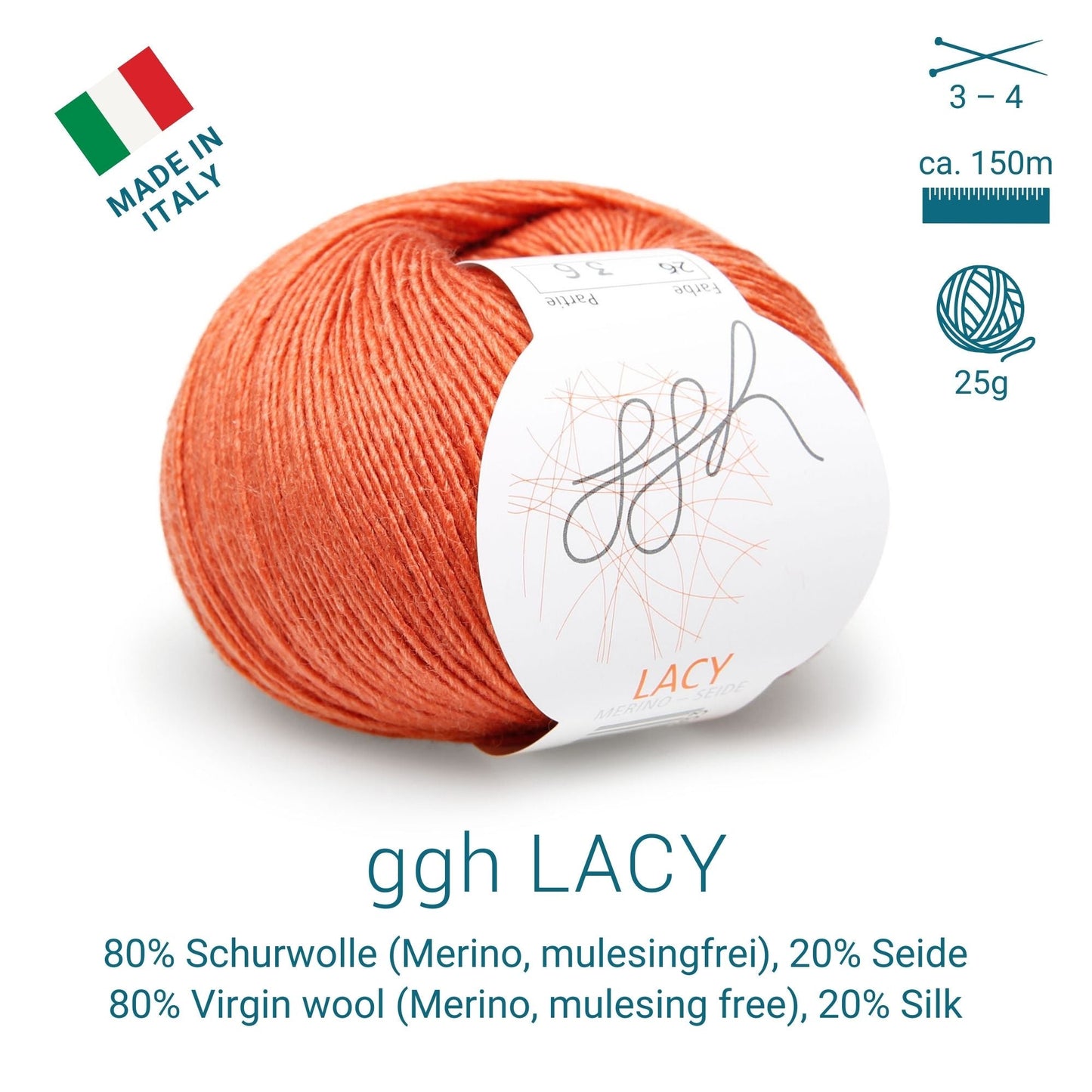 ggh Lacy | Set mit 4 x 25g (insg. 100g) - 026 - Herbstorange - Handarbeiten - 3