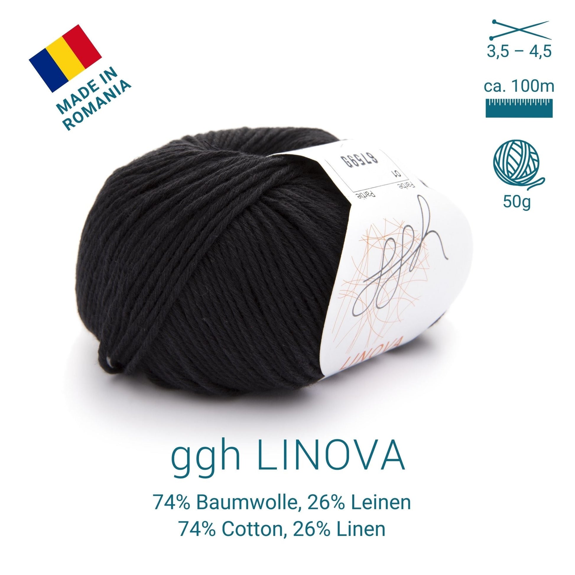 ggh Linova | 100% Baumwolle | 100m/50g | 001 - Schwarz - Handarbeiten - 3
