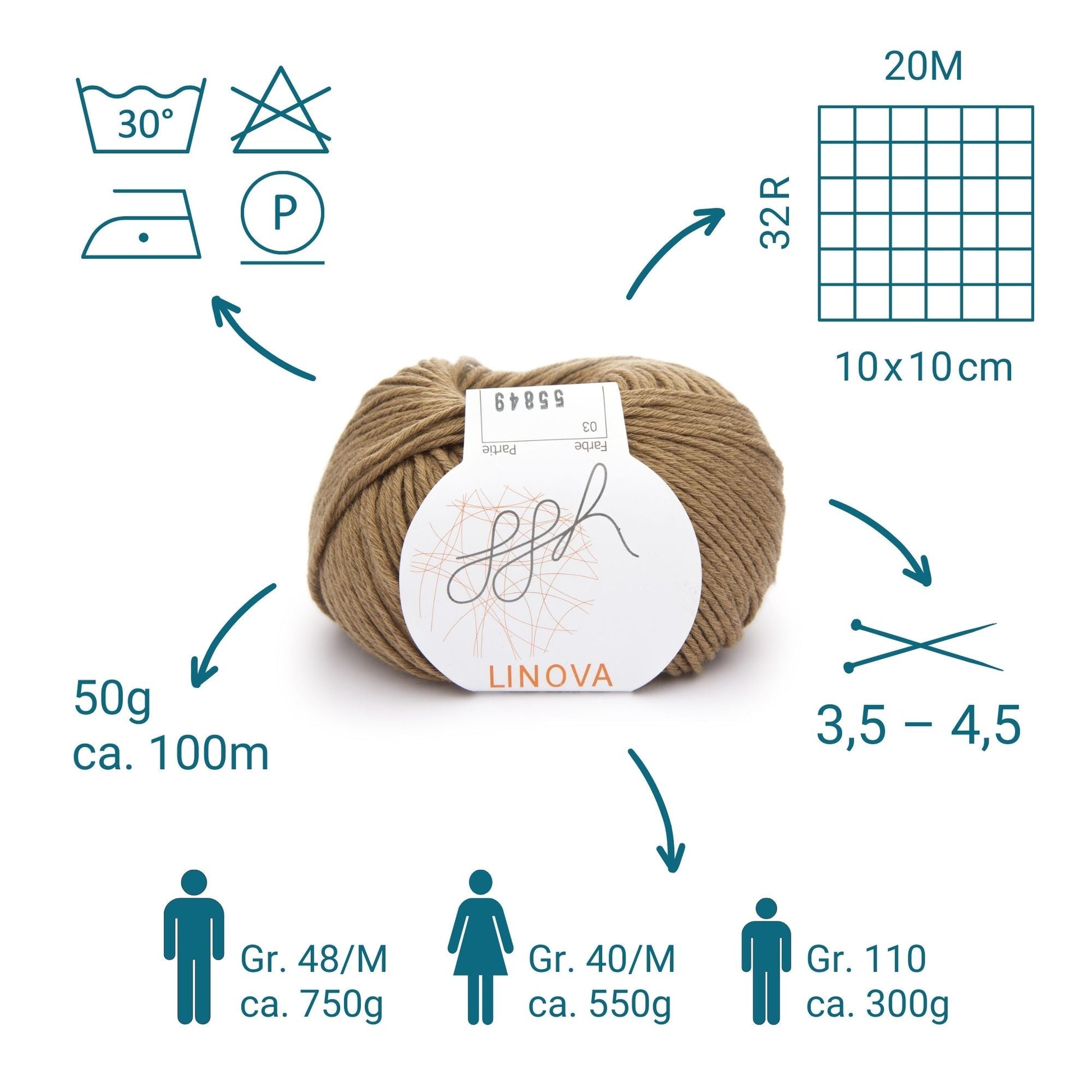 ggh Linova | 100% Baumwolle | 100m/50g | 003 - Haselnuss - Handarbeiten - 4