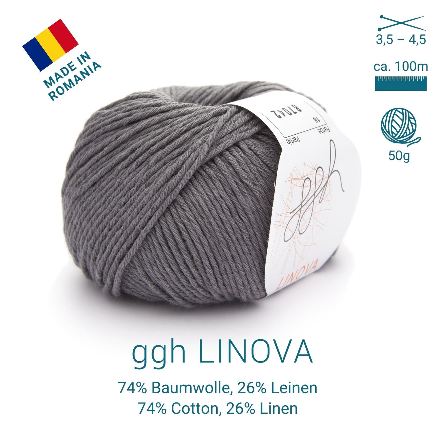 ggh Linova | 100% Baumwolle | 100m/50g | 016 - Schiefergrau - Handarbeiten - 3