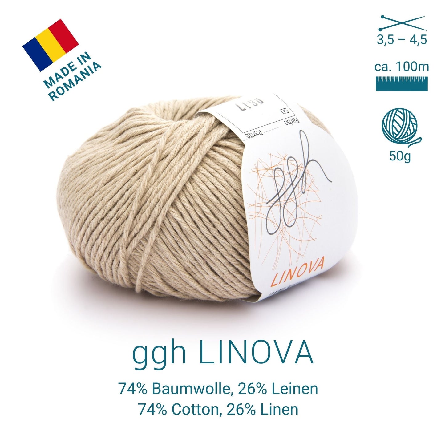 ggh Linova | 100% Baumwolle | 100m/50g | 050 - Sand - Handarbeiten - 3