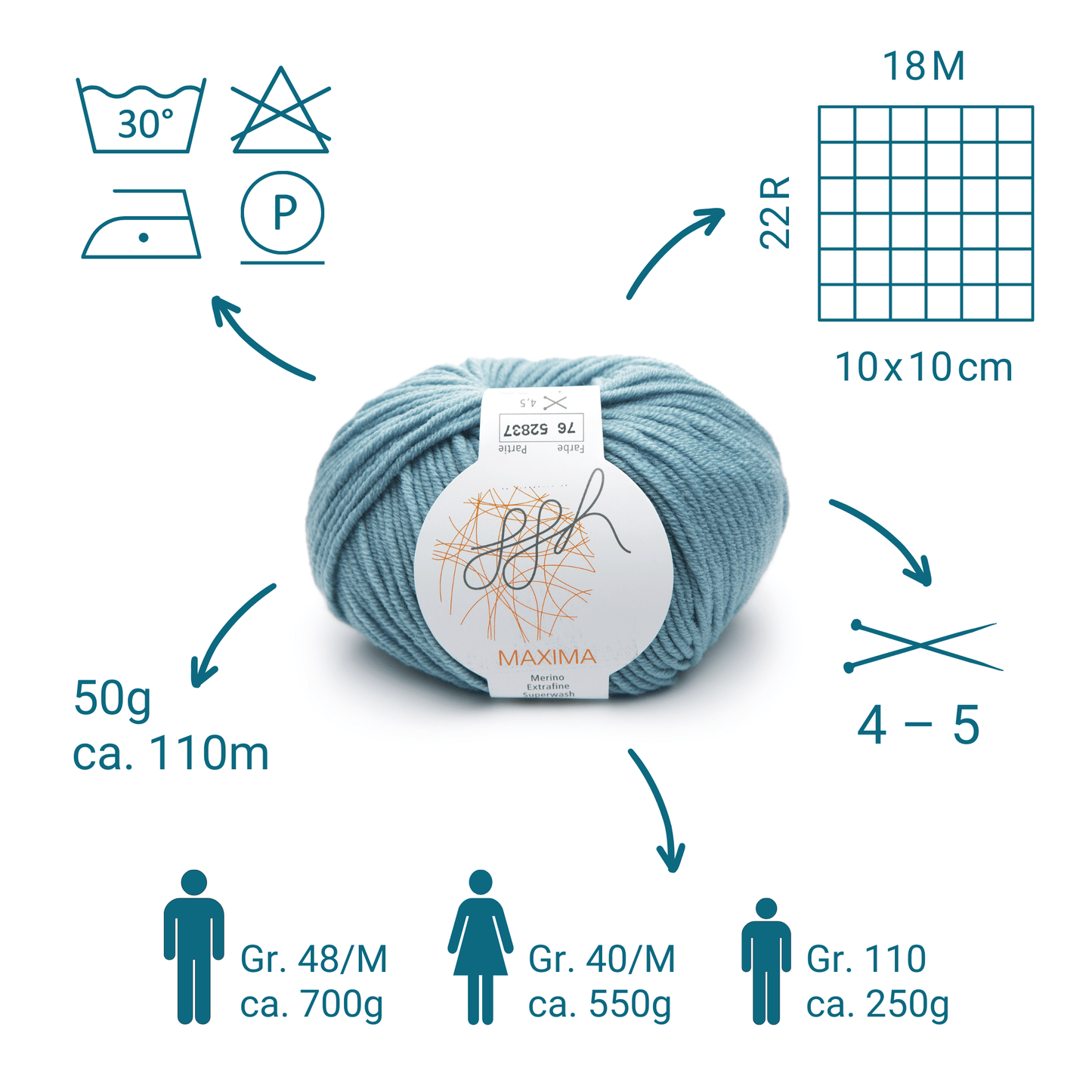 ggh Maxima Box | 300g Set (6x50g) – 076 – Arktisblau - Strickwolle - Handarbeiten - 4