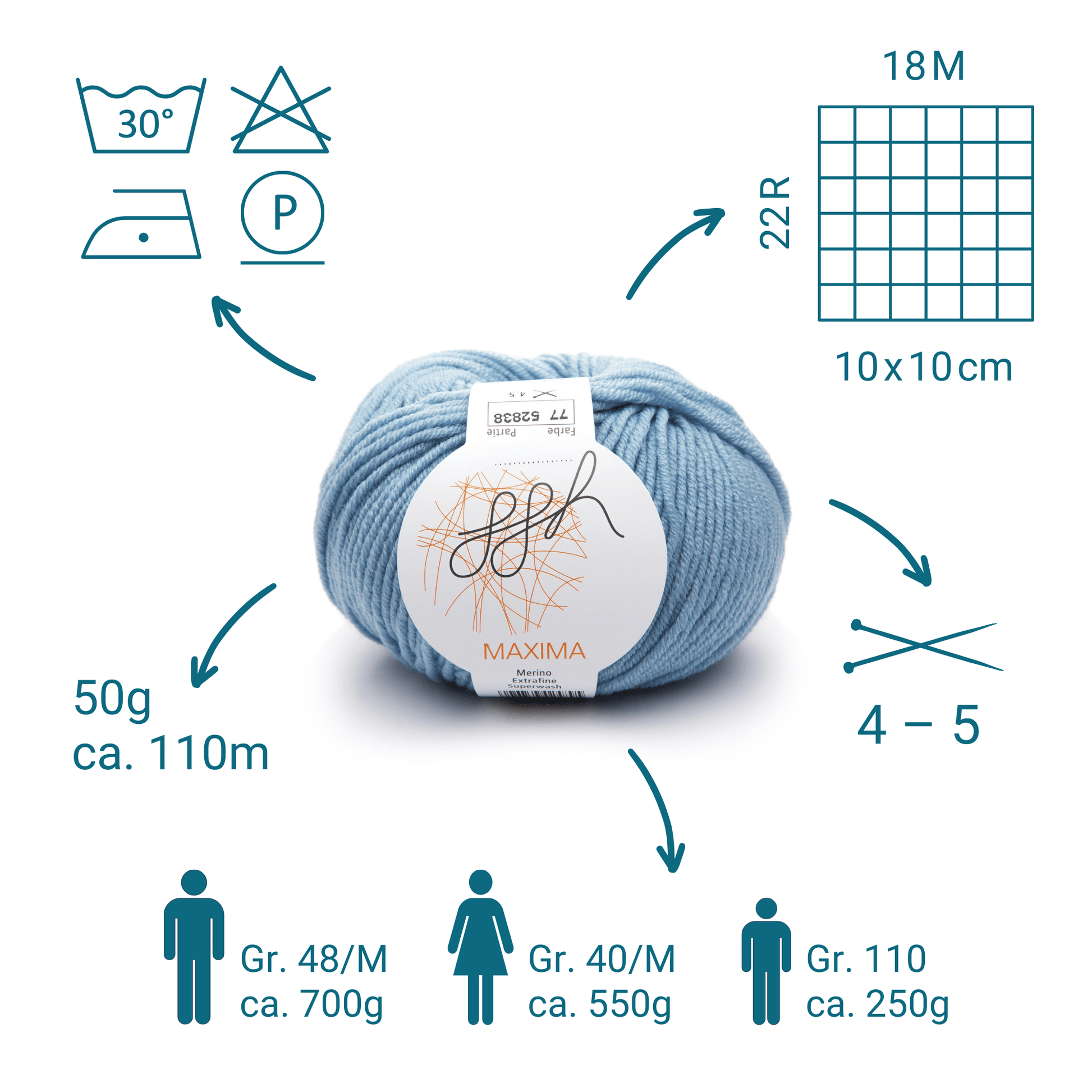 ggh Maxima Box | 300g Set (6x50g) – 077 – Hellblau - Strickwolle - Handarbeiten - 4