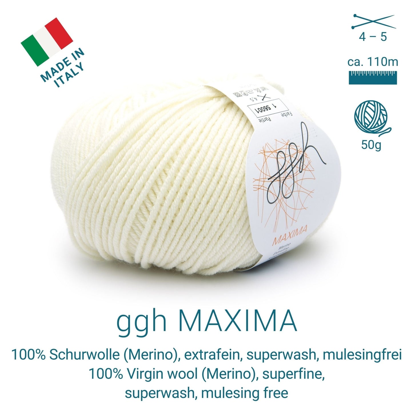 ggh Maxima | Merinowolle | 110m/50g | 001 - Wollweiß - Handarbeiten - 3