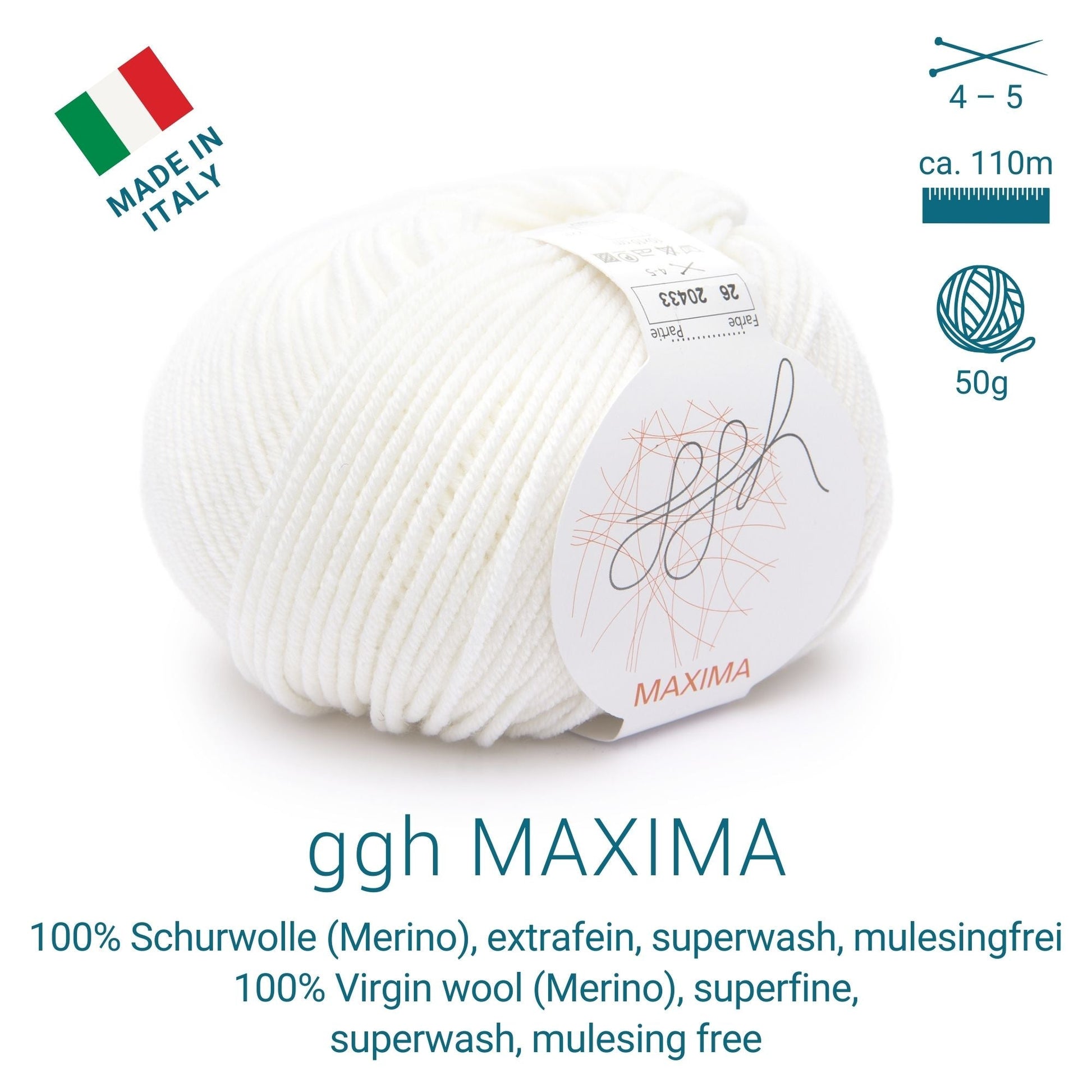 ggh Maxima | Merinowolle | 110m/50g | 026 - Weiß - Handarbeiten - 1