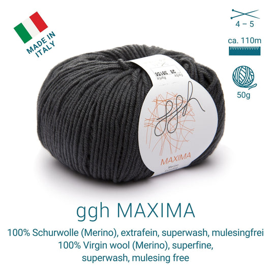 ggh Maxima | Merinowolle | 110m/50g | 028 - Anthrazit - Handarbeiten - 1