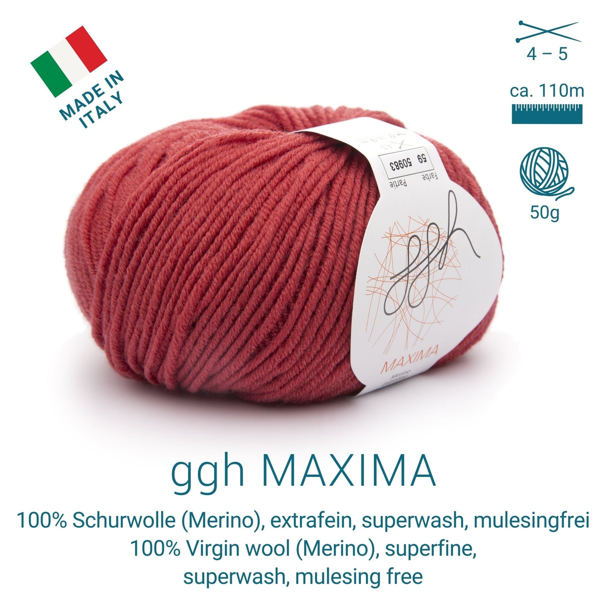 ggh Maxima | Merinowolle | 110m/50g | 059 - Korallrot - Handarbeiten - 1