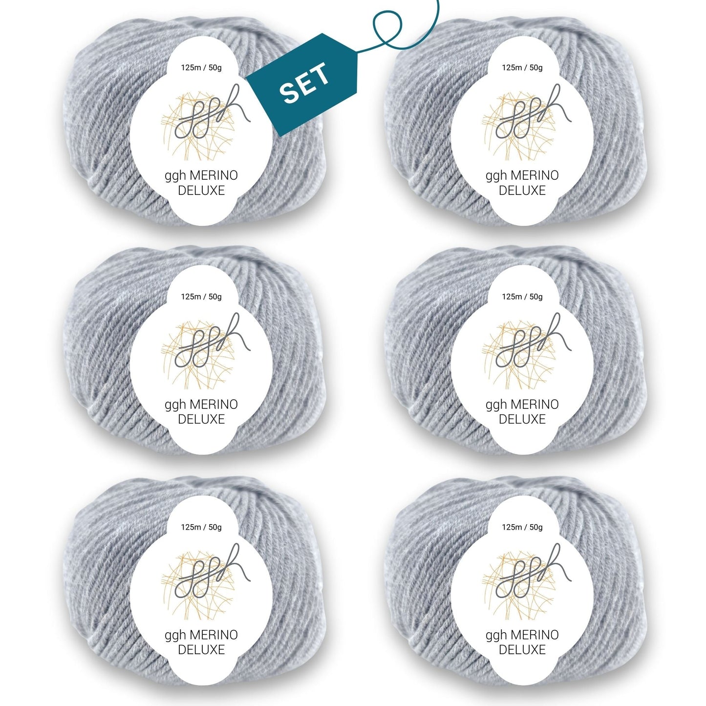 ggh Merino Deluxe - 300g Set (6x50g) - 005 - Grau - Strickwolle - Handarbeiten - 7