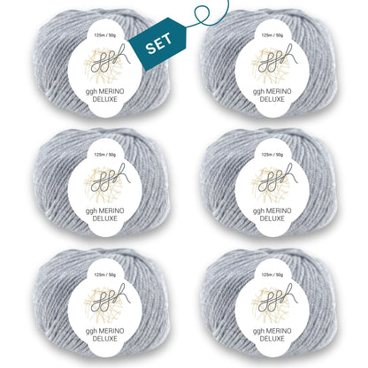 ggh Merino Deluxe - 300g Set (6x50g) - 005 - Grau - Strickwolle - Handarbeiten - 7