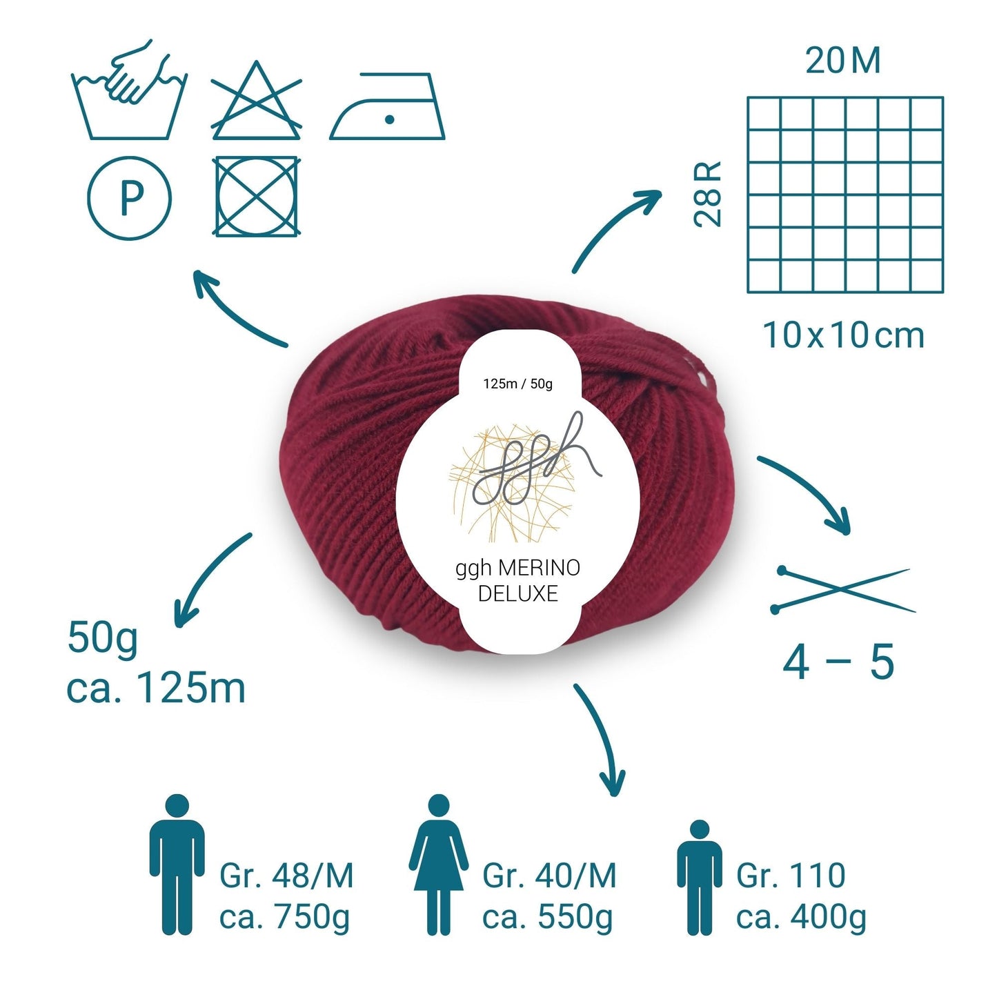 ggh Merino Deluxe - 300g Set (6x50g) - 010 - Bordeauxrot - Strickwolle - Handarbeiten - 3