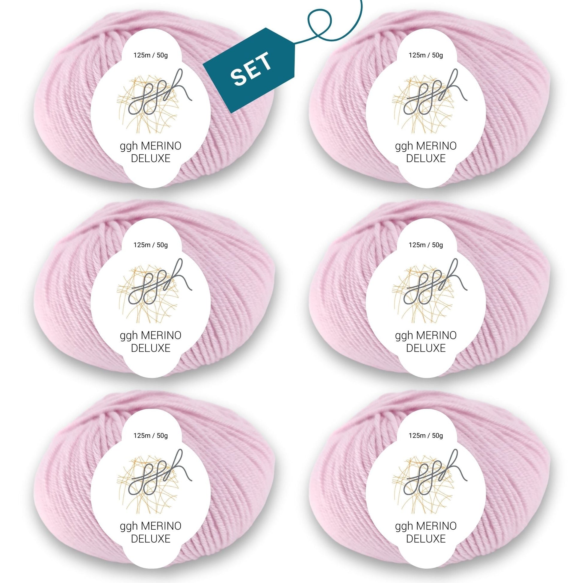 ggh Merino Deluxe - 300g Set (6x50g) - 015 - Zartrosa - Strickwolle - Handarbeiten - 7