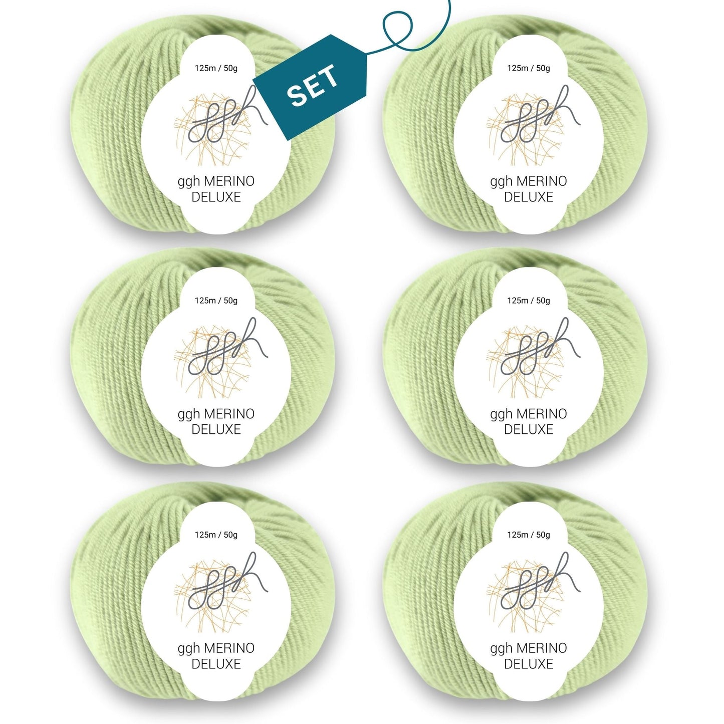 ggh Merino Deluxe - 300g Set (6x50g) - 019 - Helles Limettengrün - Strickwolle - Handarbeiten - 7