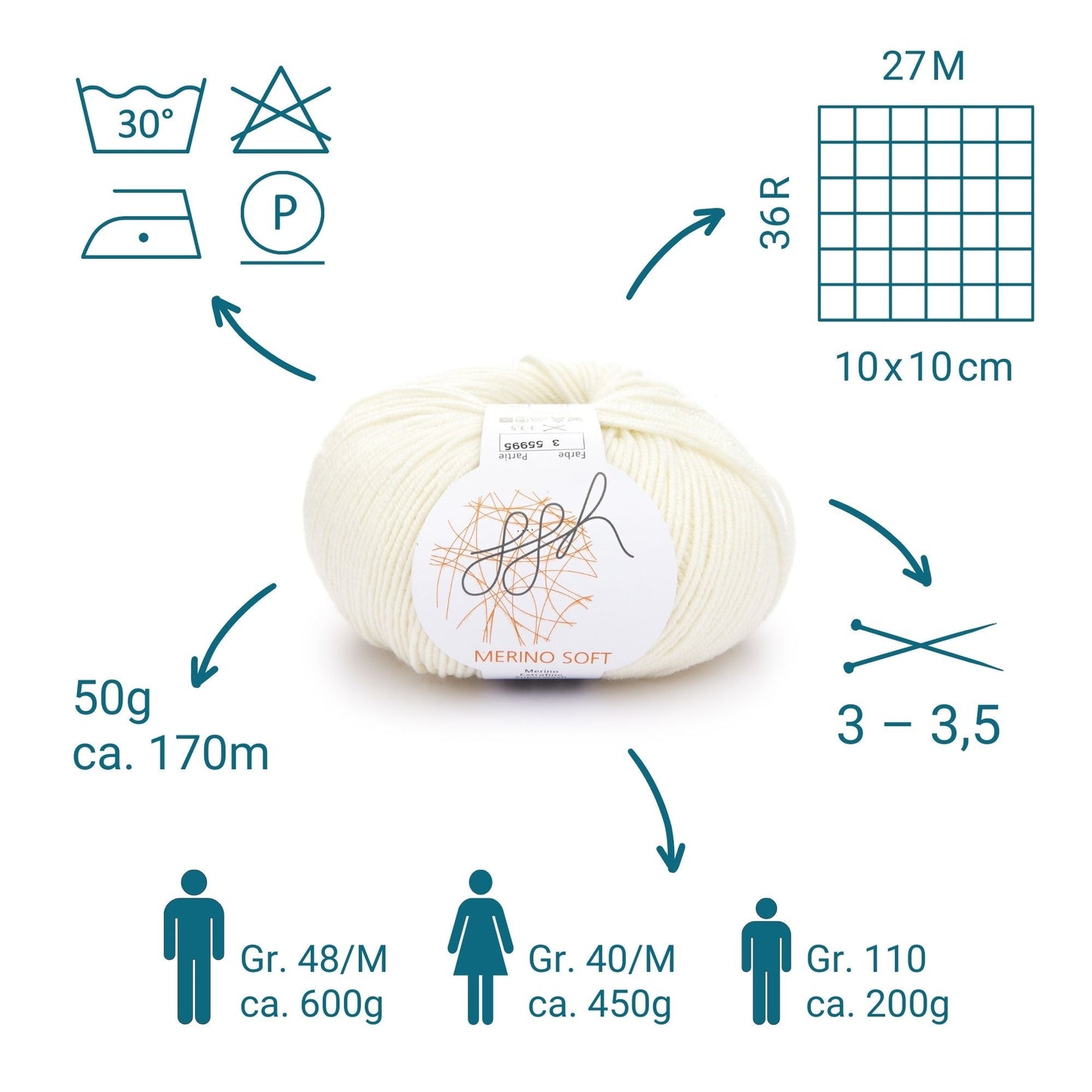 ggh Merino Soft | Merinowolle | 170m/50g | 003 - Wollweiß - Handarbeiten - 3