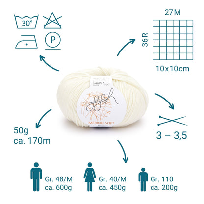 ggh Merino Soft | Merinowolle | 170m/50g | 003 - Wollweiß - Handarbeiten - 3