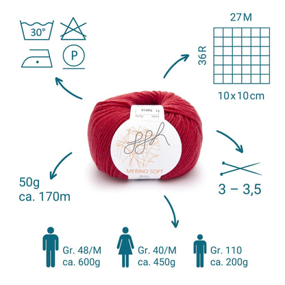 ggh Merino Soft | Merinowolle | 170m/50g | 011 - Rot - Handarbeiten - 3