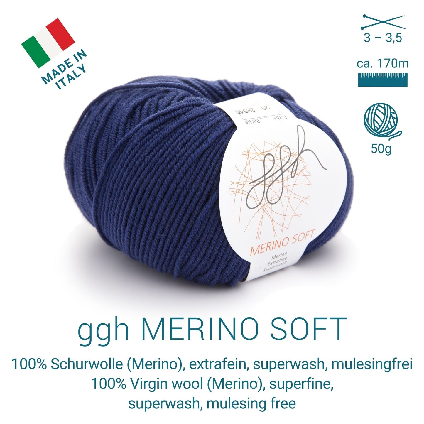 ggh Merino Soft | Merinowolle | 170m/50g | 029 - Tiefes Kobalt - Handarbeiten - 2