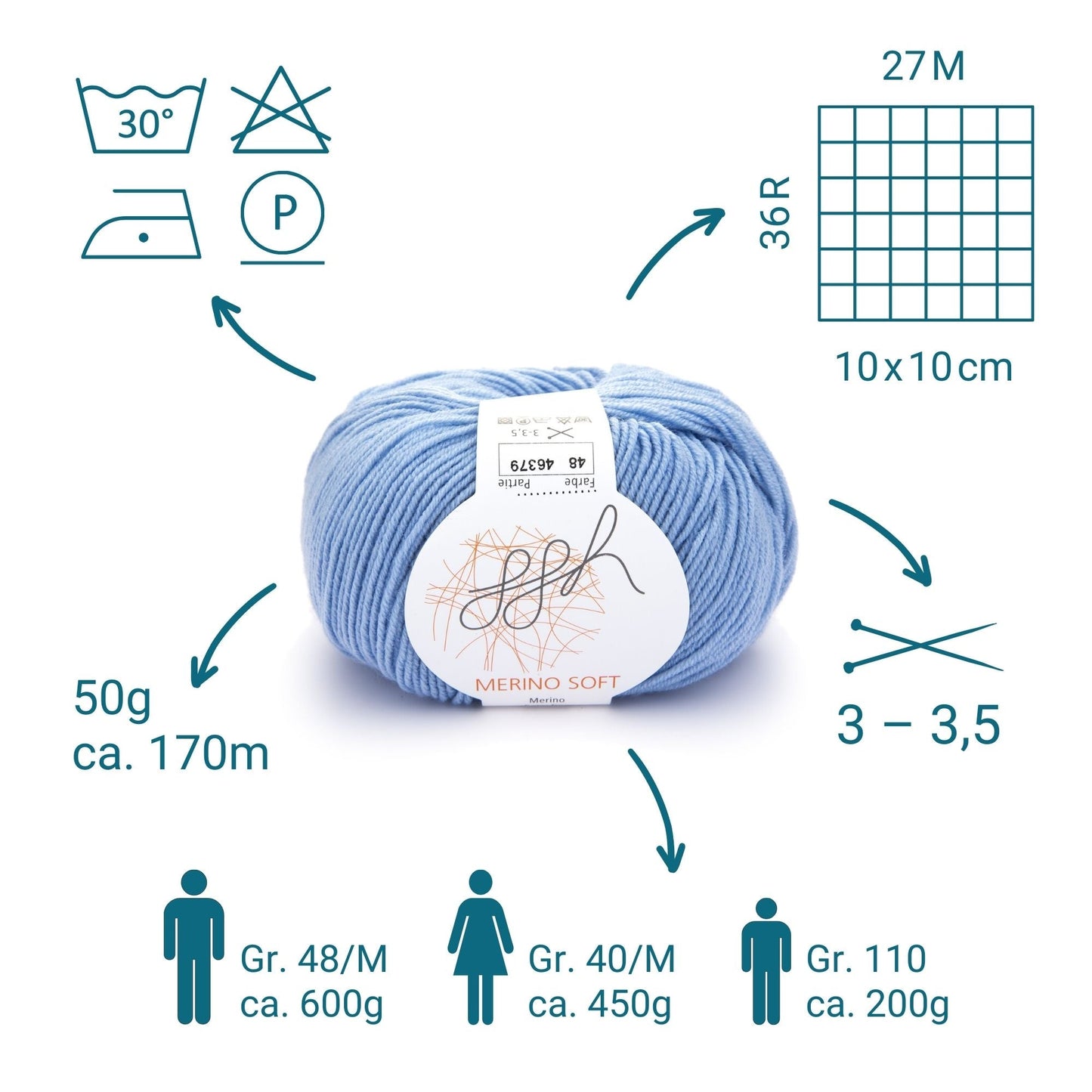 ggh Merino Soft | Merinowolle | 170m/50g | 048 - Himmelblau - Handarbeiten - 3