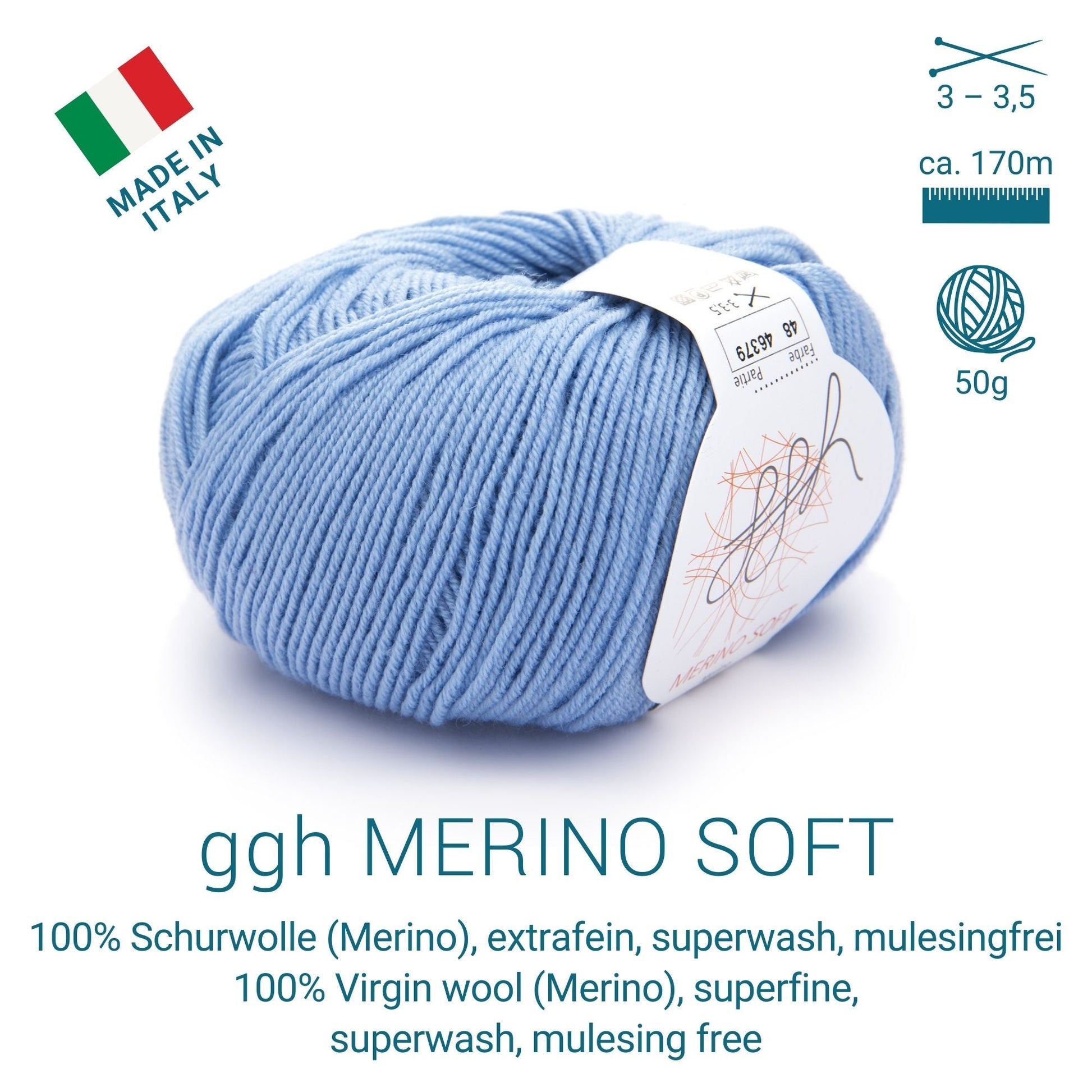 ggh Merino Soft | Merinowolle | 170m/50g | 048 - Himmelblau - Handarbeiten - 2