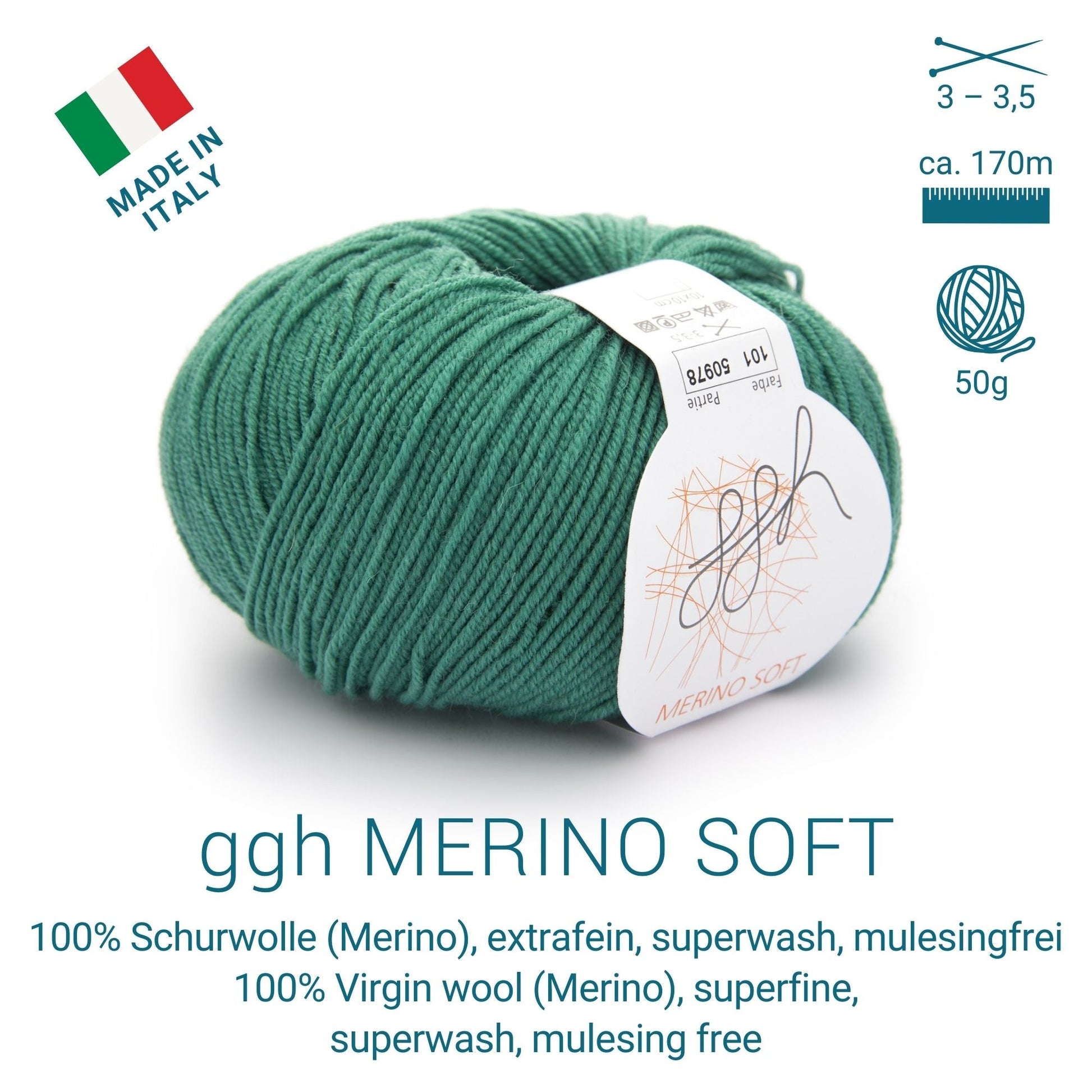 ggh Merino Soft | Merinowolle | 170m/50g | 101 - Nordseegrün - Handarbeiten - 2