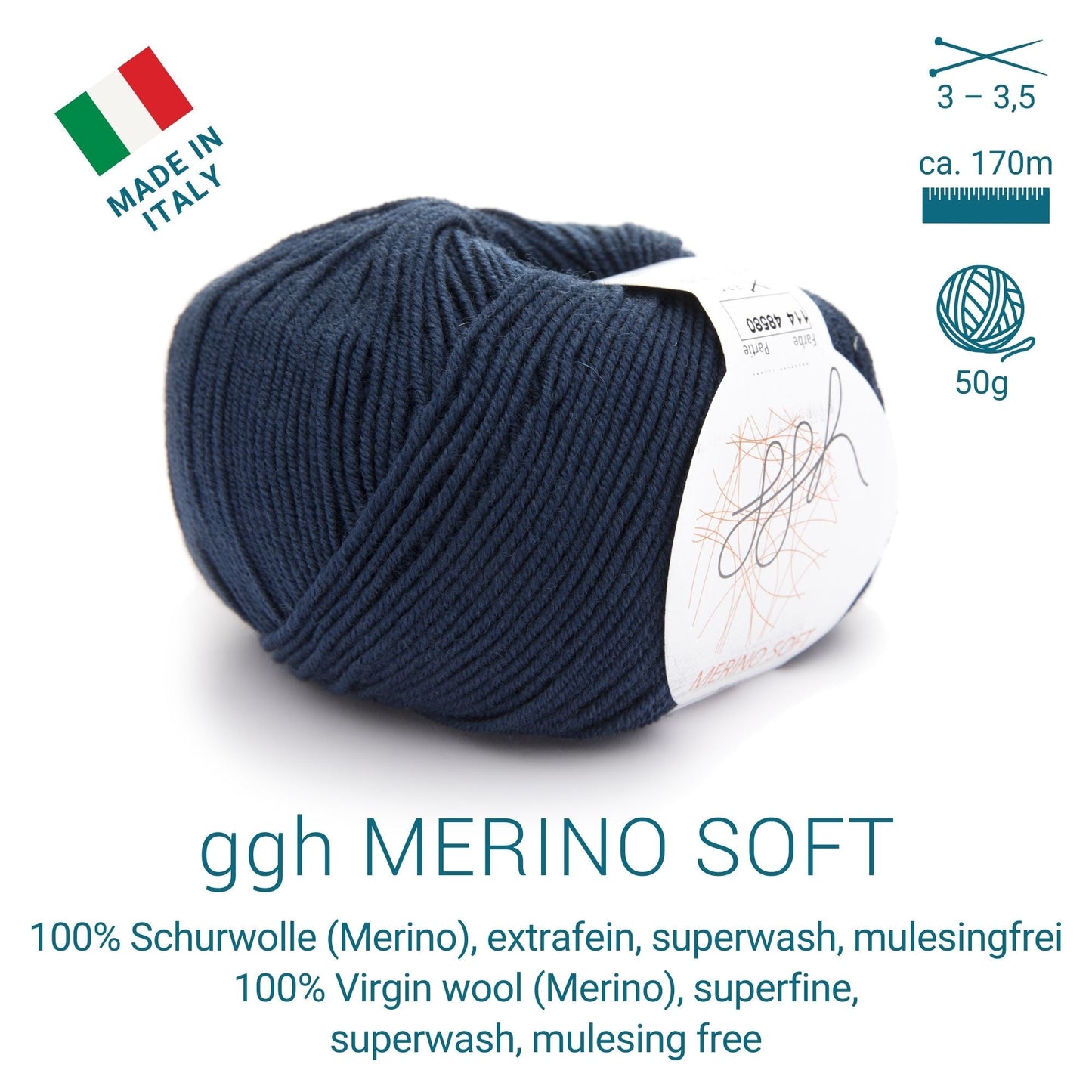 ggh Merino Soft | Merinowolle | 170m/50g | 114 - Entenblau - Handarbeiten - 2