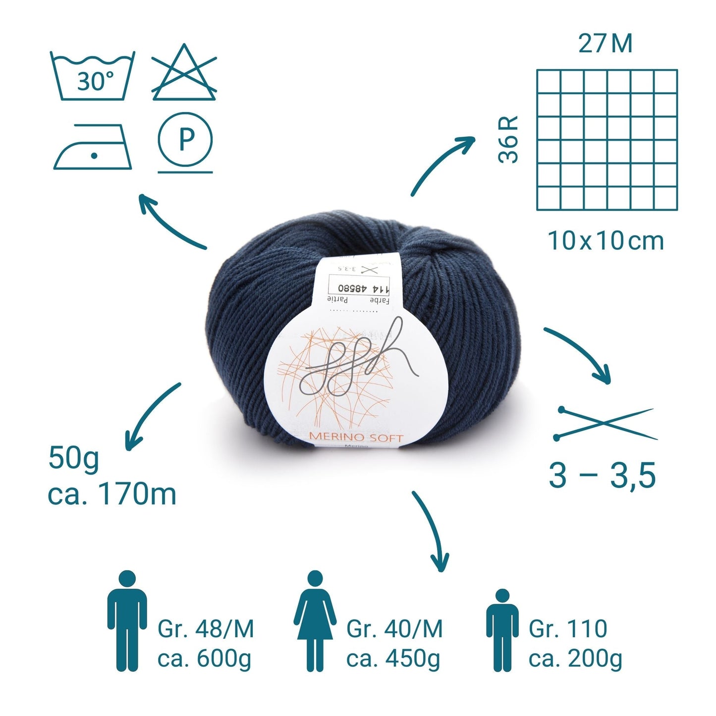 ggh Merino Soft | Merinowolle | 170m/50g | 114 - Entenblau - Handarbeiten - 3