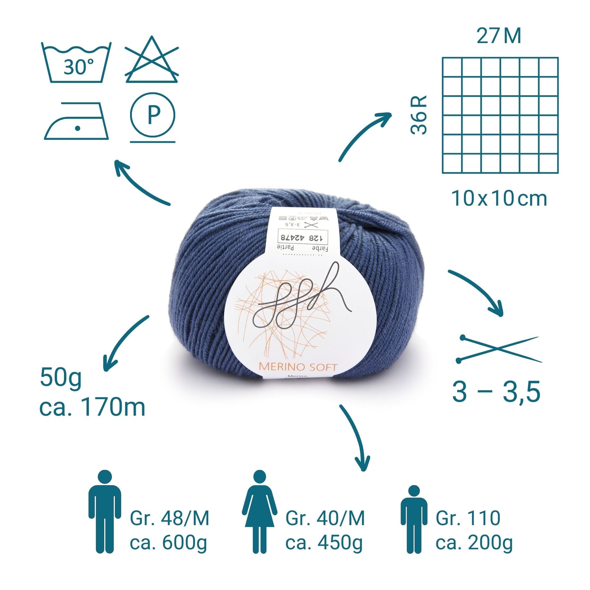 ggh Merino Soft | Merinowolle | 170m/50g | 128 - Ozeanblau - Handarbeiten - 3