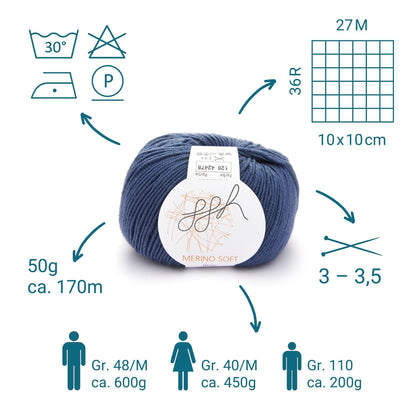 ggh Merino Soft | Merinowolle | 170m/50g | 128 - Ozeanblau - Handarbeiten - 3