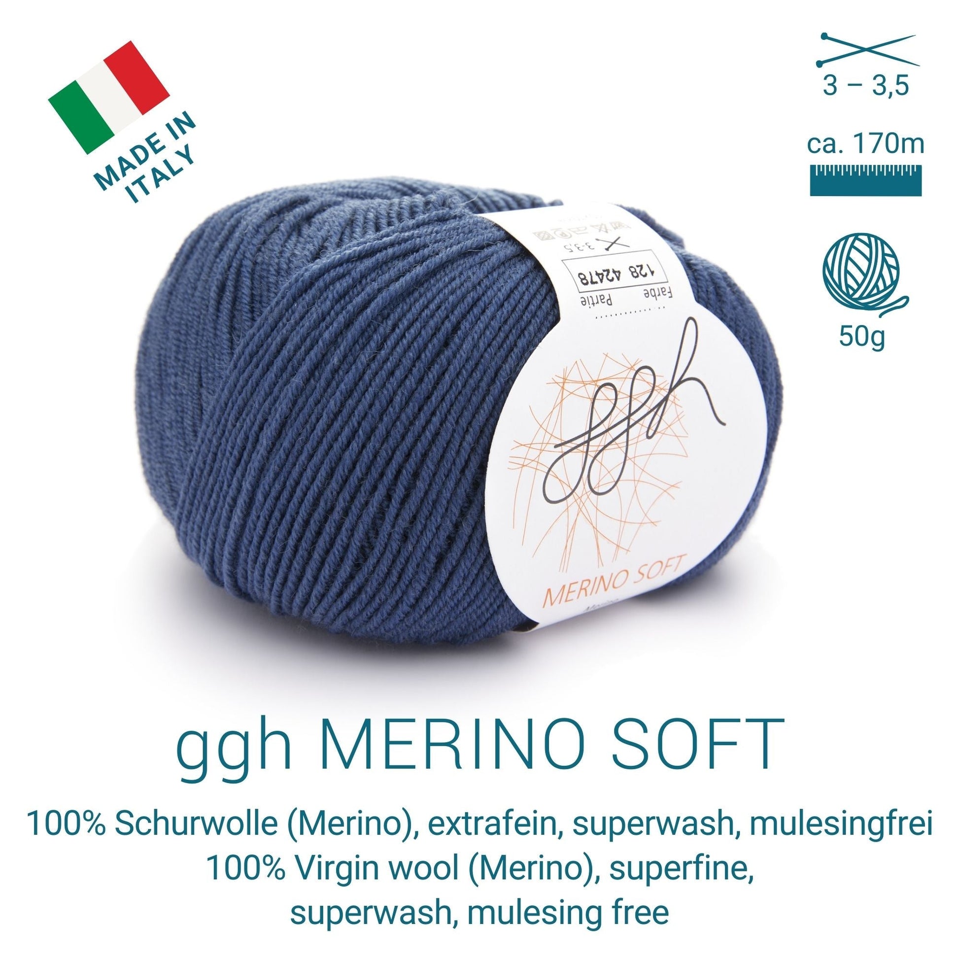 ggh Merino Soft | Merinowolle | 170m/50g | 128 - Ozeanblau - Handarbeiten - 2