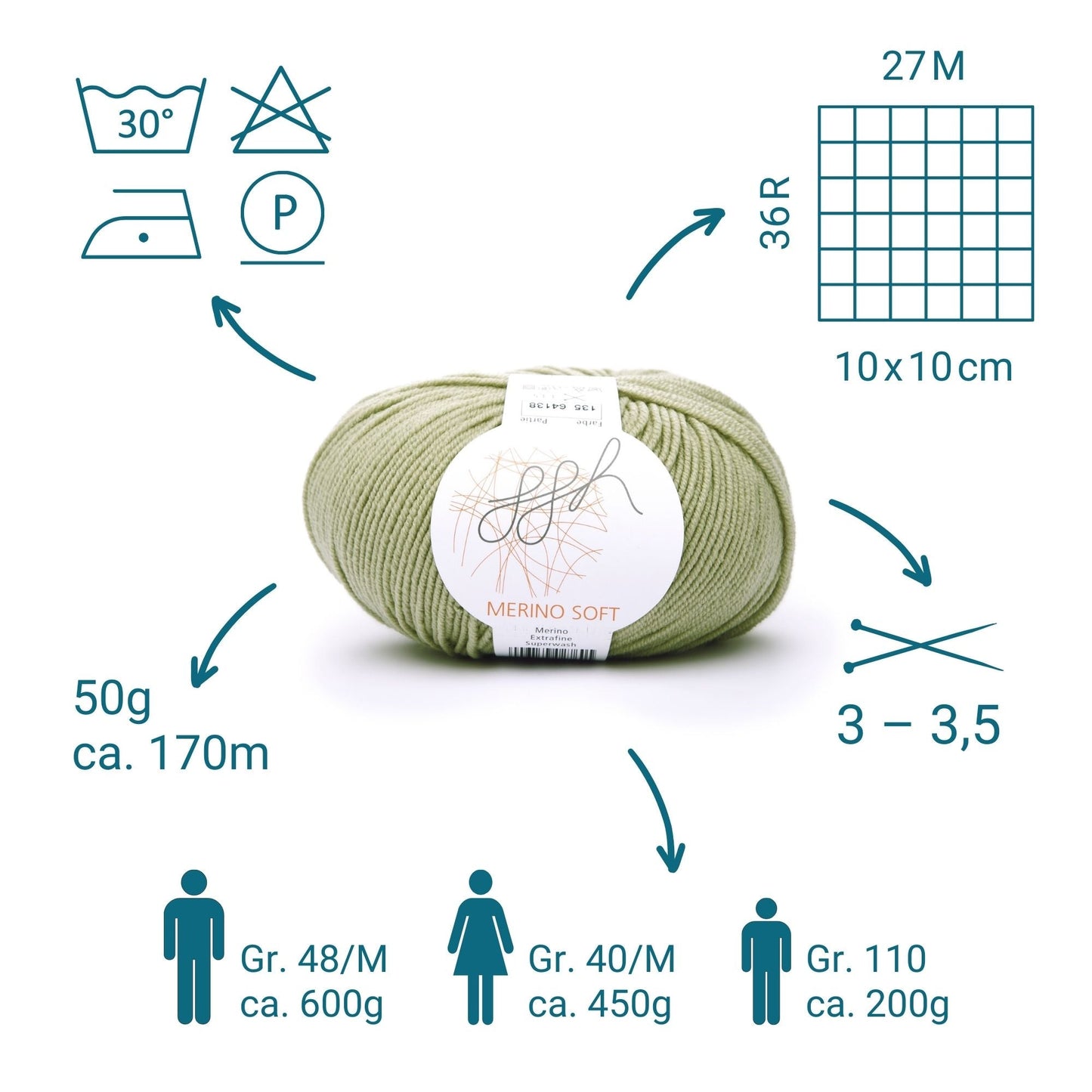 ggh Merino Soft | Merinowolle | 170m/50g | 135 - Helles Khaki - Handarbeiten - 3