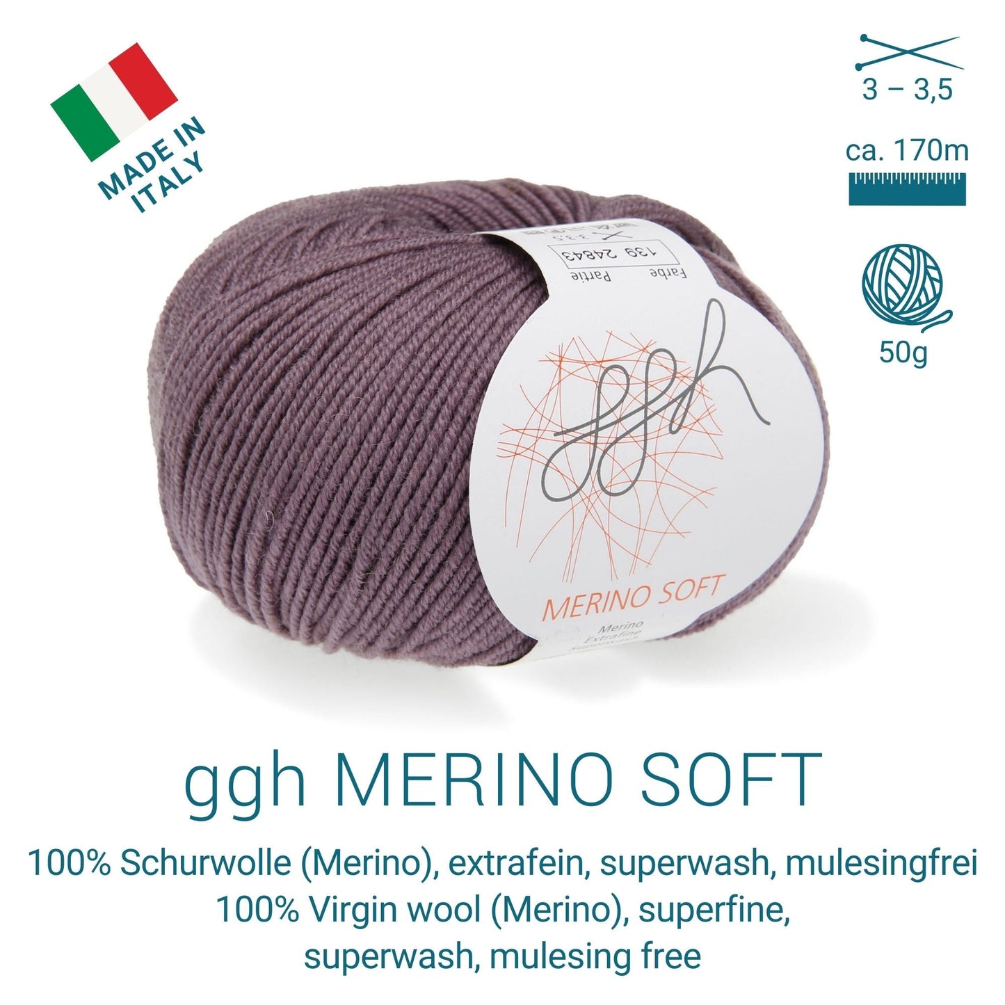 ggh Merino Soft | Merinowolle | 170m/50g | 139 - Mauve - Handarbeiten - 2