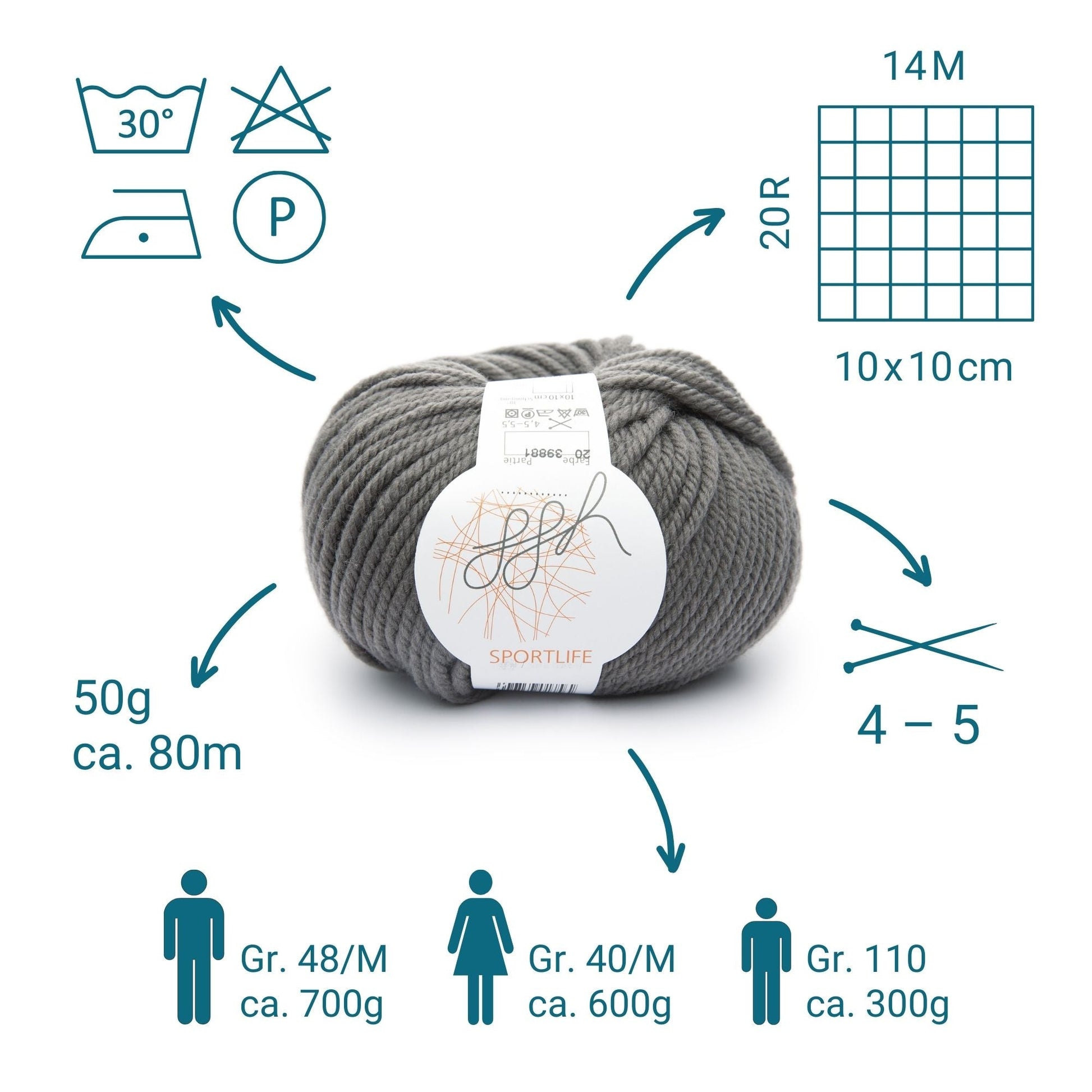 ggh Sportlife Box | Set mit 300g (6x50g) | 020 – Walnussgrau - Strickwolle - Handarbeiten - 3