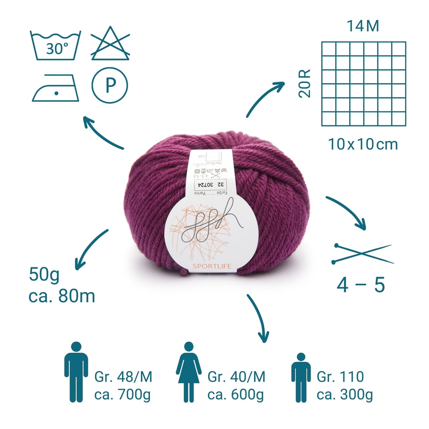 ggh Sportlife Box | Set mit 300g (6x50g) | 032 – Granatrot - Strickwolle - Handarbeiten - 3