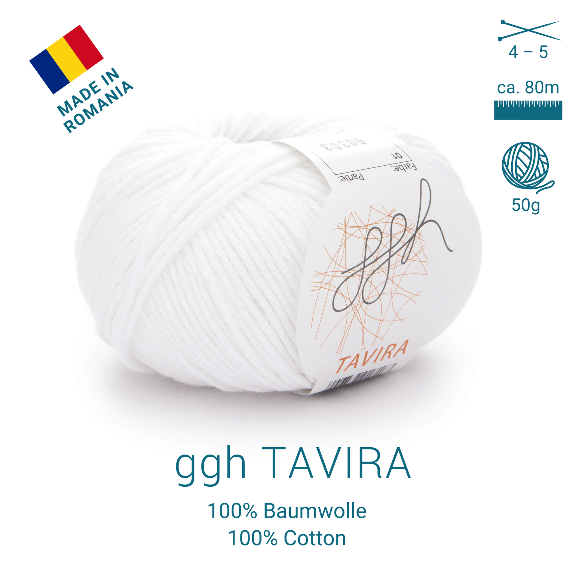 ggh Tavira | 100% Baumwolle | 80m/50g | 001 - Weiß - Handarbeiten - 3