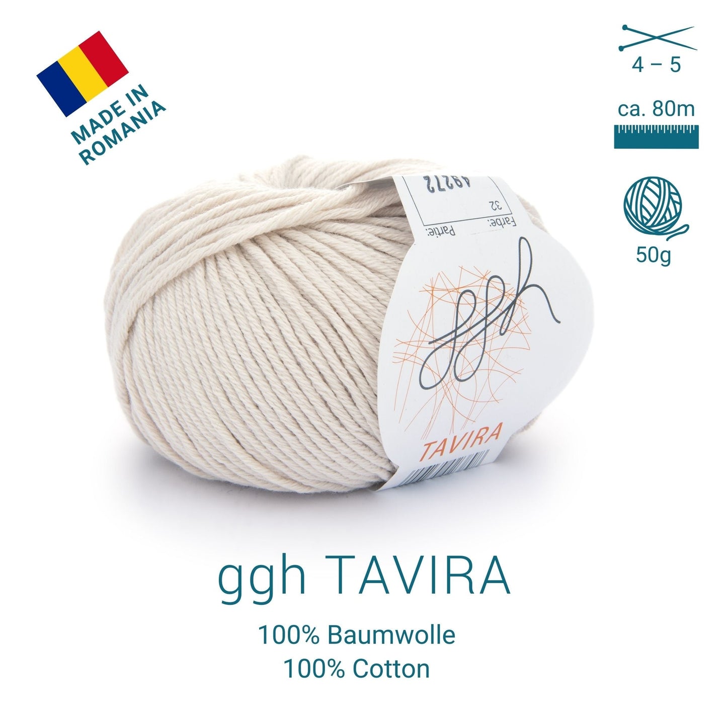 ggh Tavira | 100% Baumwolle | 80m/50g | 032 - Hellbeige - Handarbeiten - 3