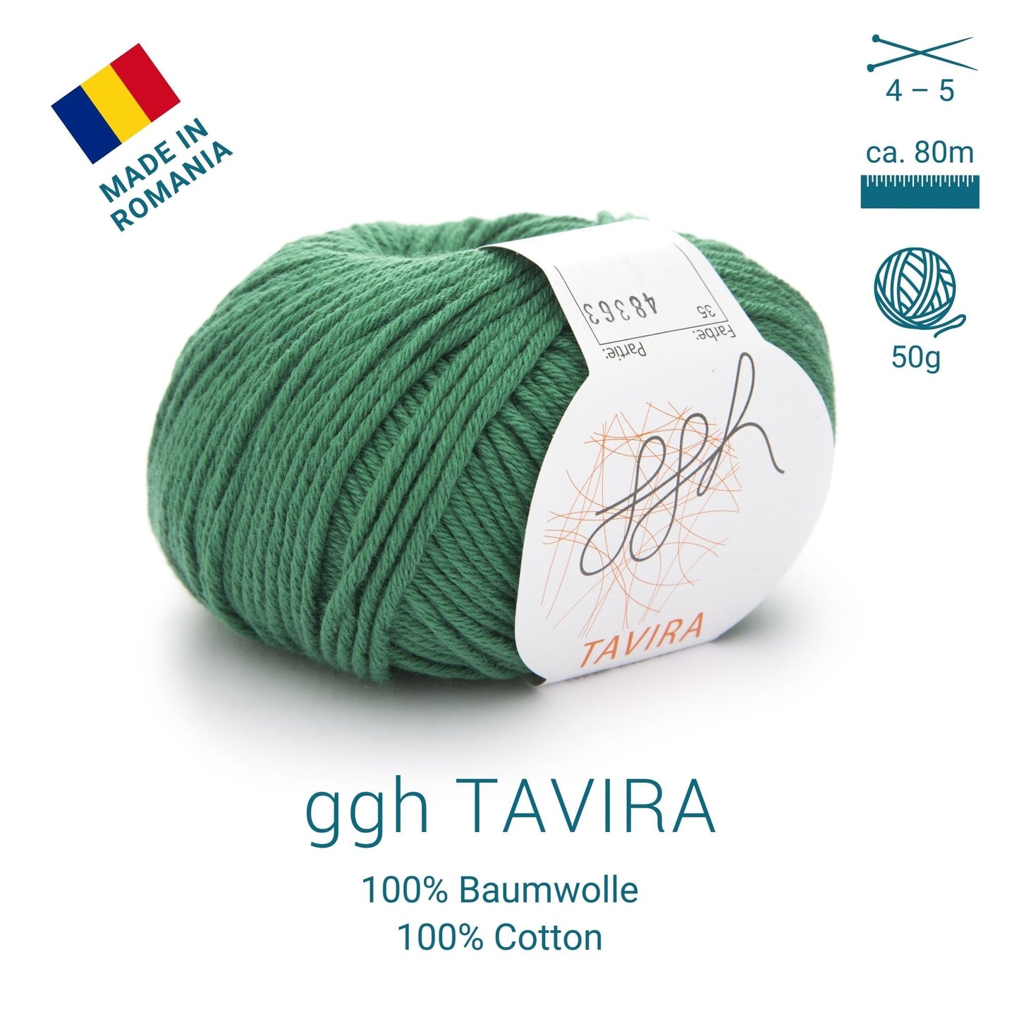 ggh Tavira | 100% Baumwolle | 80m/50g | 035 - Ozeangrün - Handarbeiten - 3