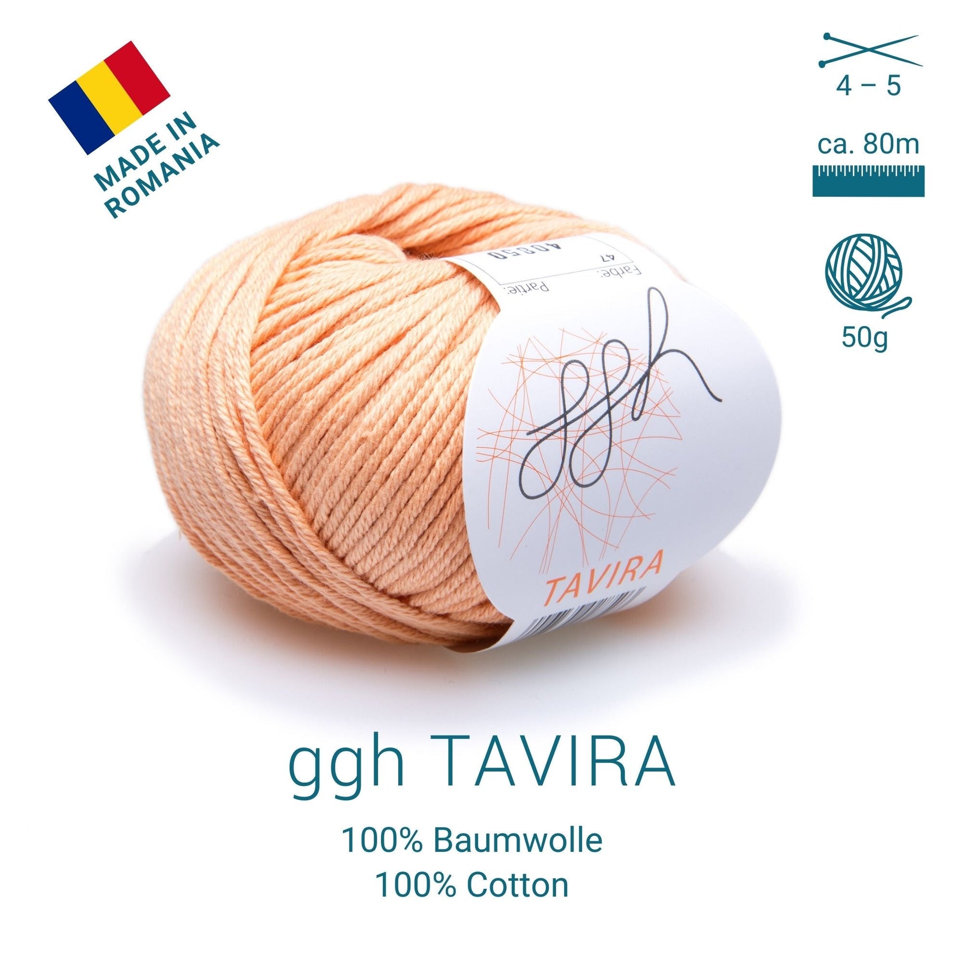 ggh Tavira | 100% Baumwolle | 80m/50g | 047 - Apricot - Handarbeiten - 3